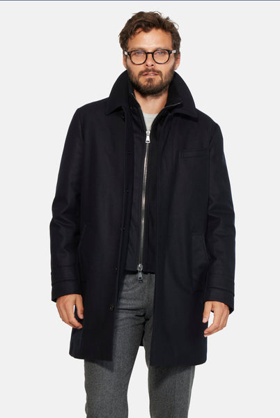 Hooded Stretch Wool Euro Coat Black - Norwegian Wool