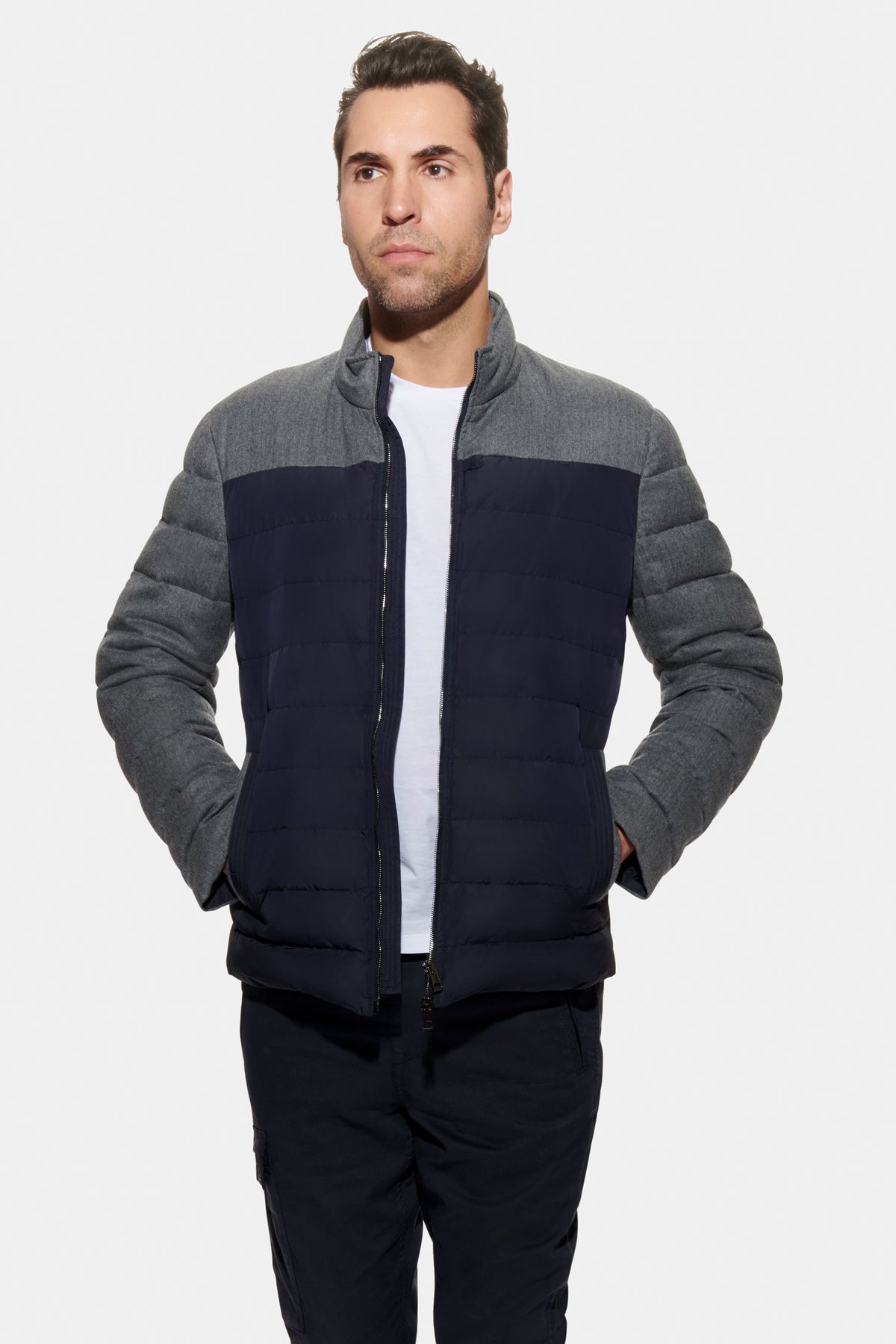 Mixed Media Stretch Wool Bomber Charcoal
