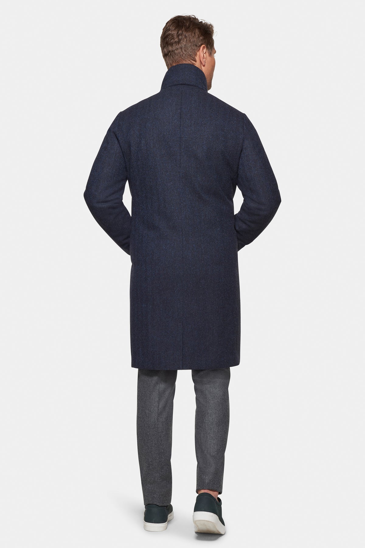 Cashmere Wool Topcoat British Blue Herringbone