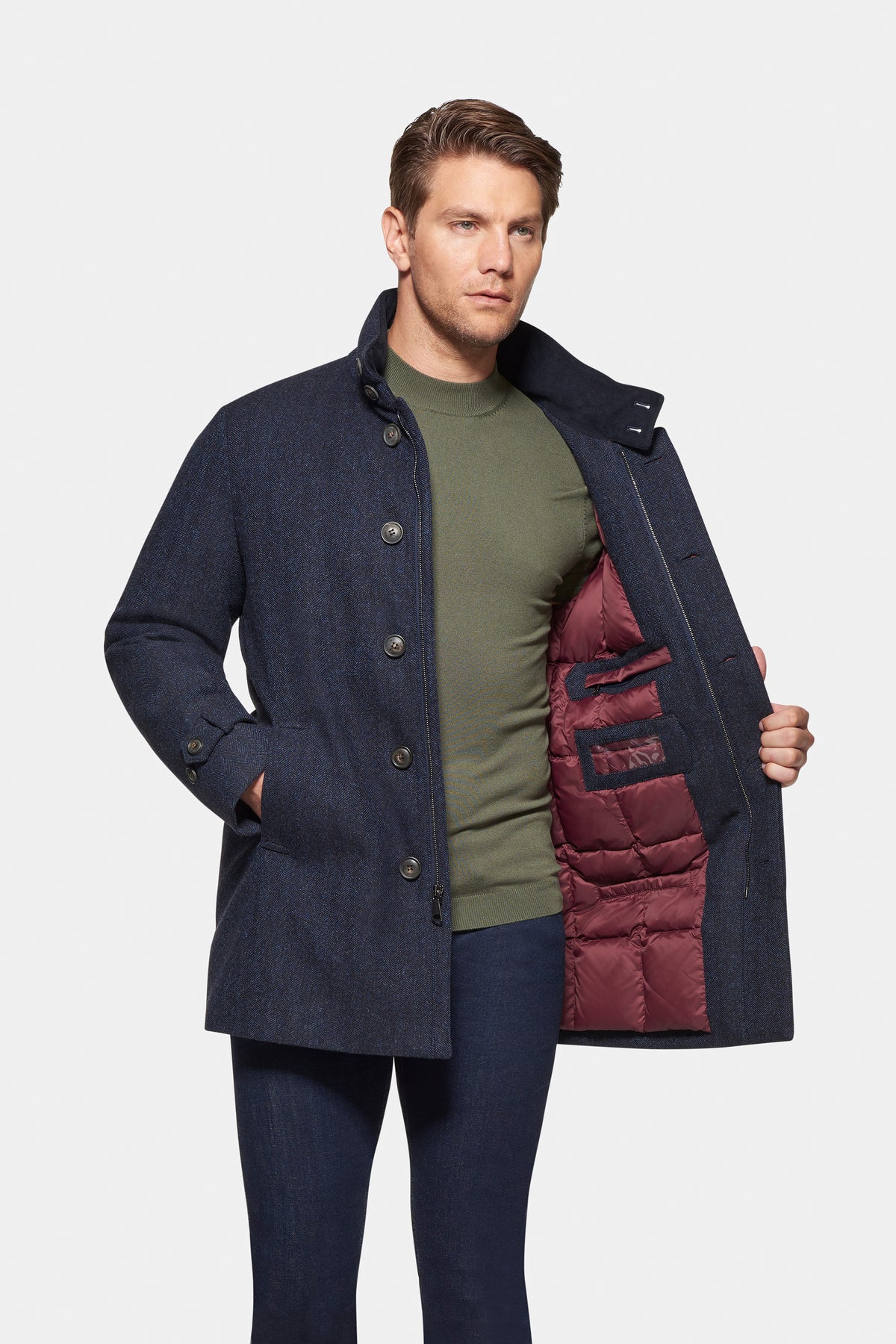 Down-Lined Waterproof Cashmere Wool Carcoat 