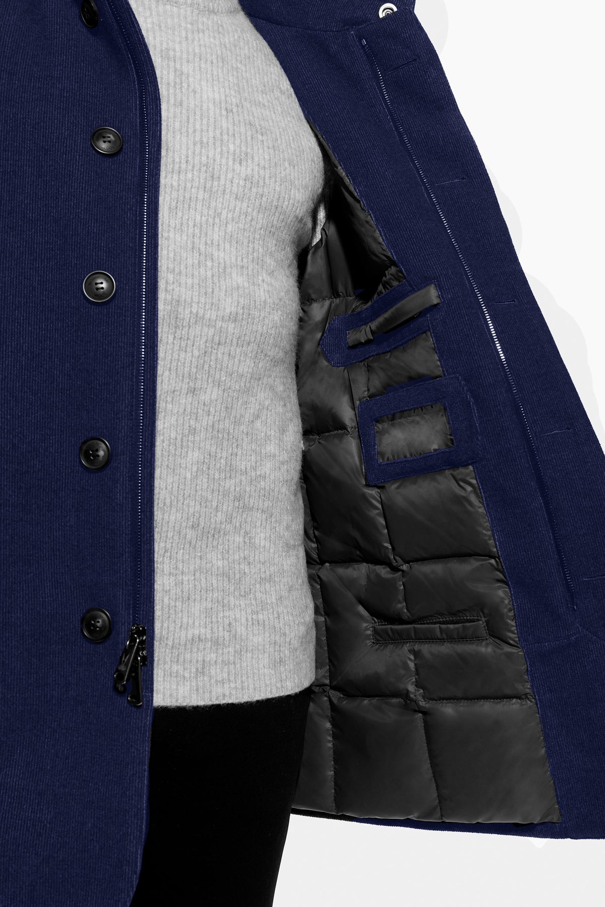 Soft Wool Textured Hooded Car Coat Navy