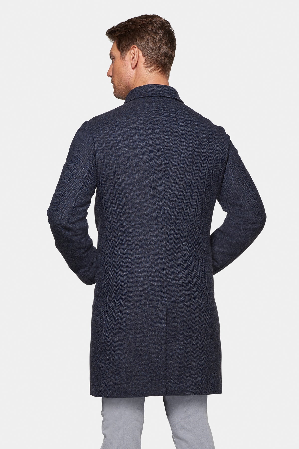 Cashmere Wool ¾ Length British Blue Herringbone