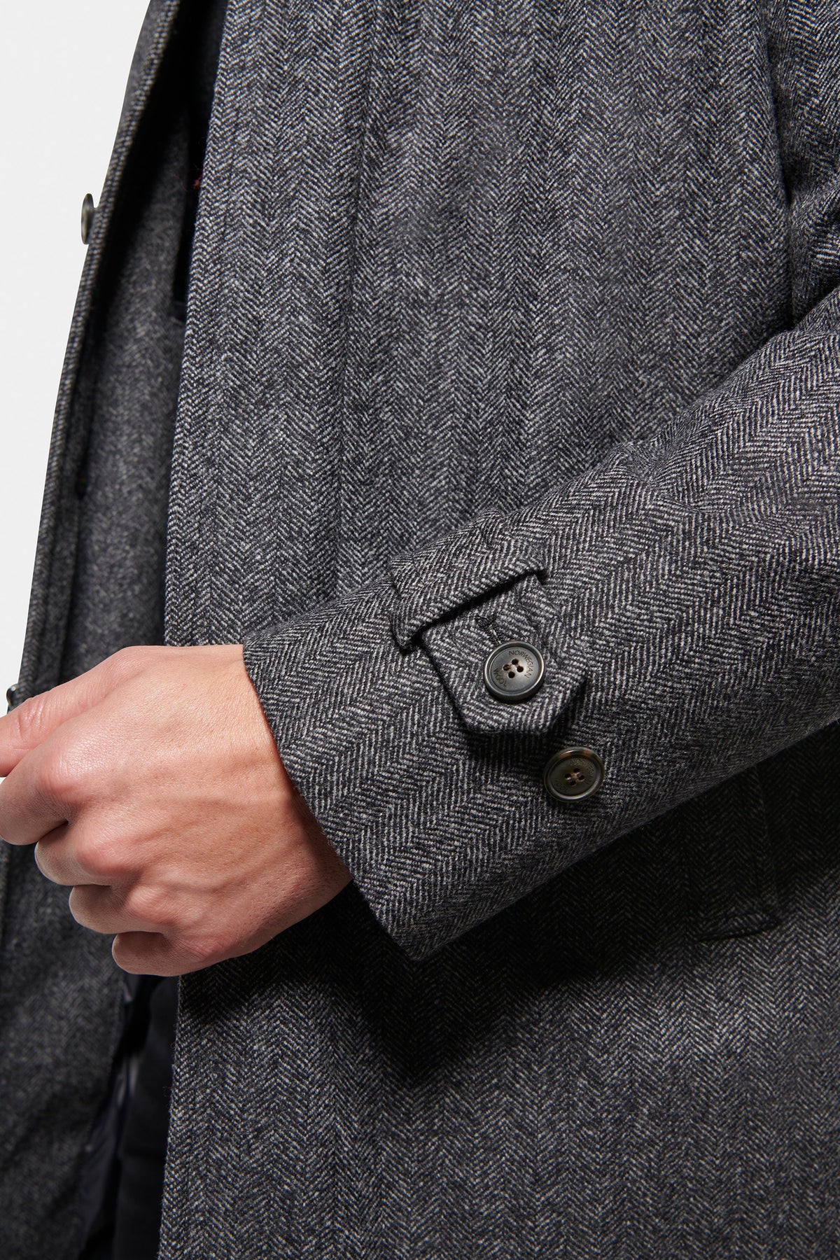 Cashmere Wool ¾ Length Grey Black Herringbone