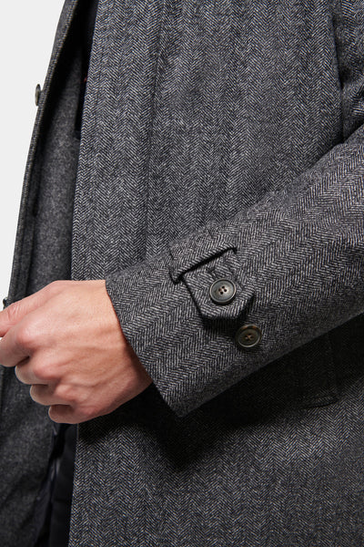 Cashmere Wool Topcoat Grey Black Herringbone - Xxs (US 34-36 / It 44-46)