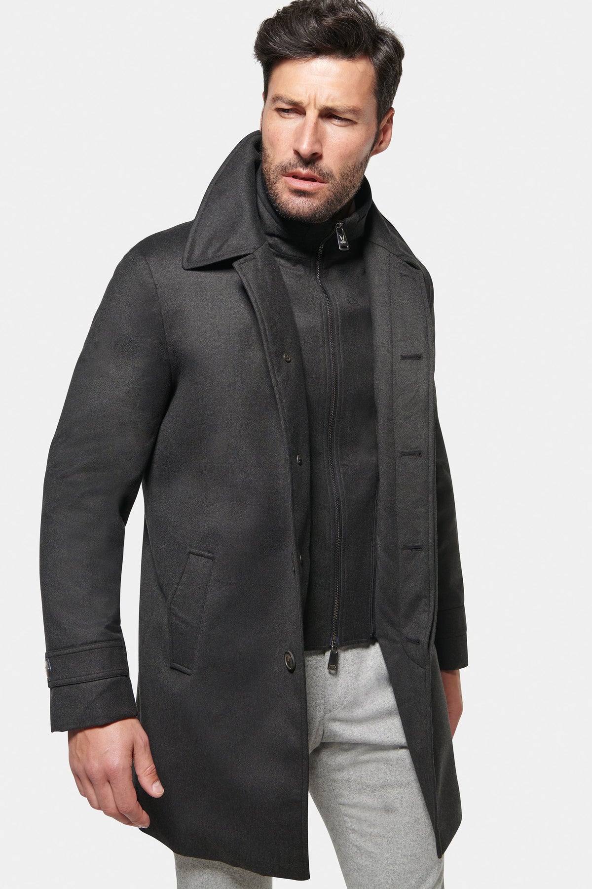 Wool Silk Euro Coat Dark Graphite
