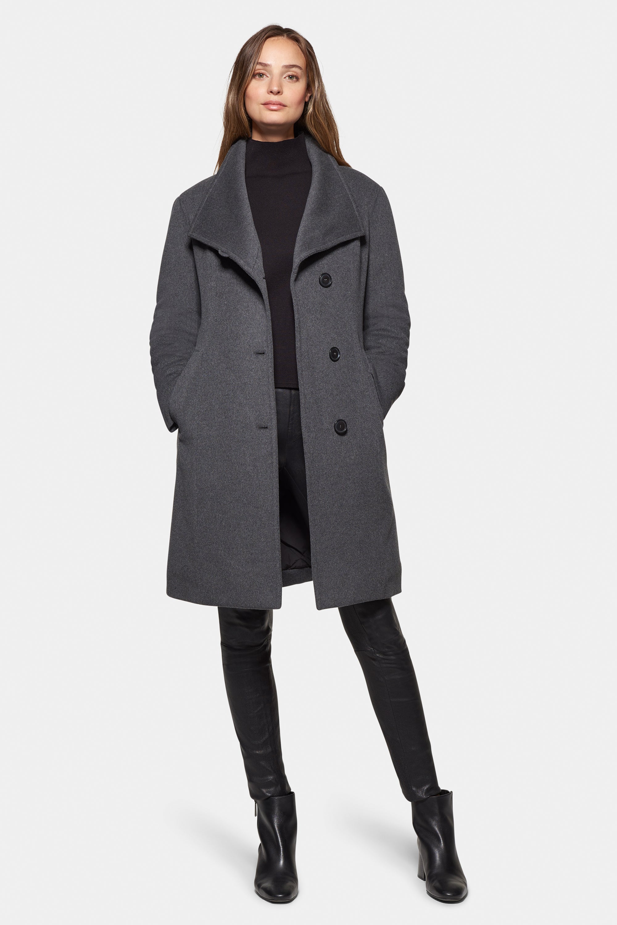Wool Coats Ladies Grey Pea Coat Knee Length Grey Peacoat Womens