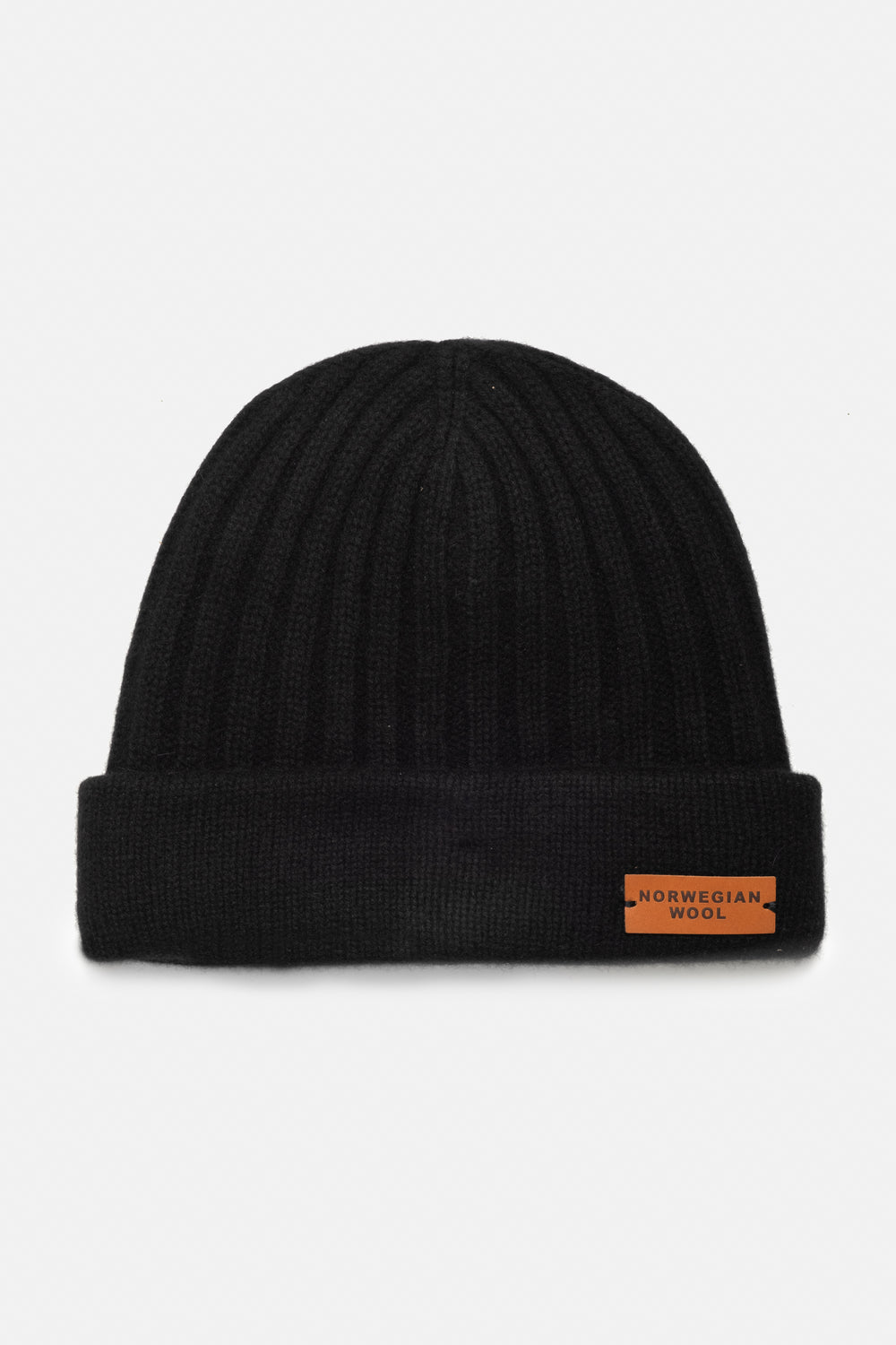 Double Layered Cashmere Beanies, Black with Leather Detail