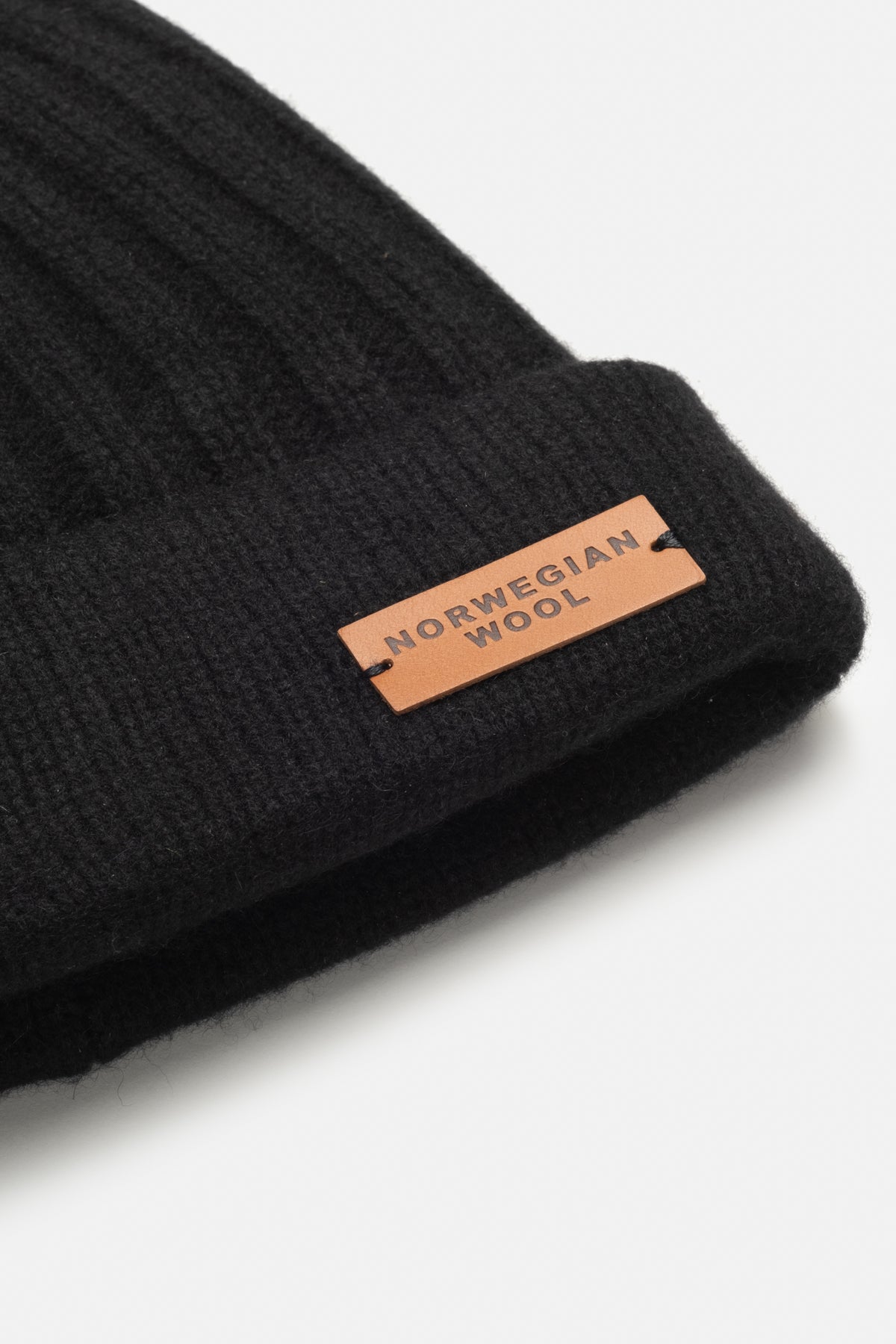 Double Layered Cashmere Beanies, Black with Leather Detail