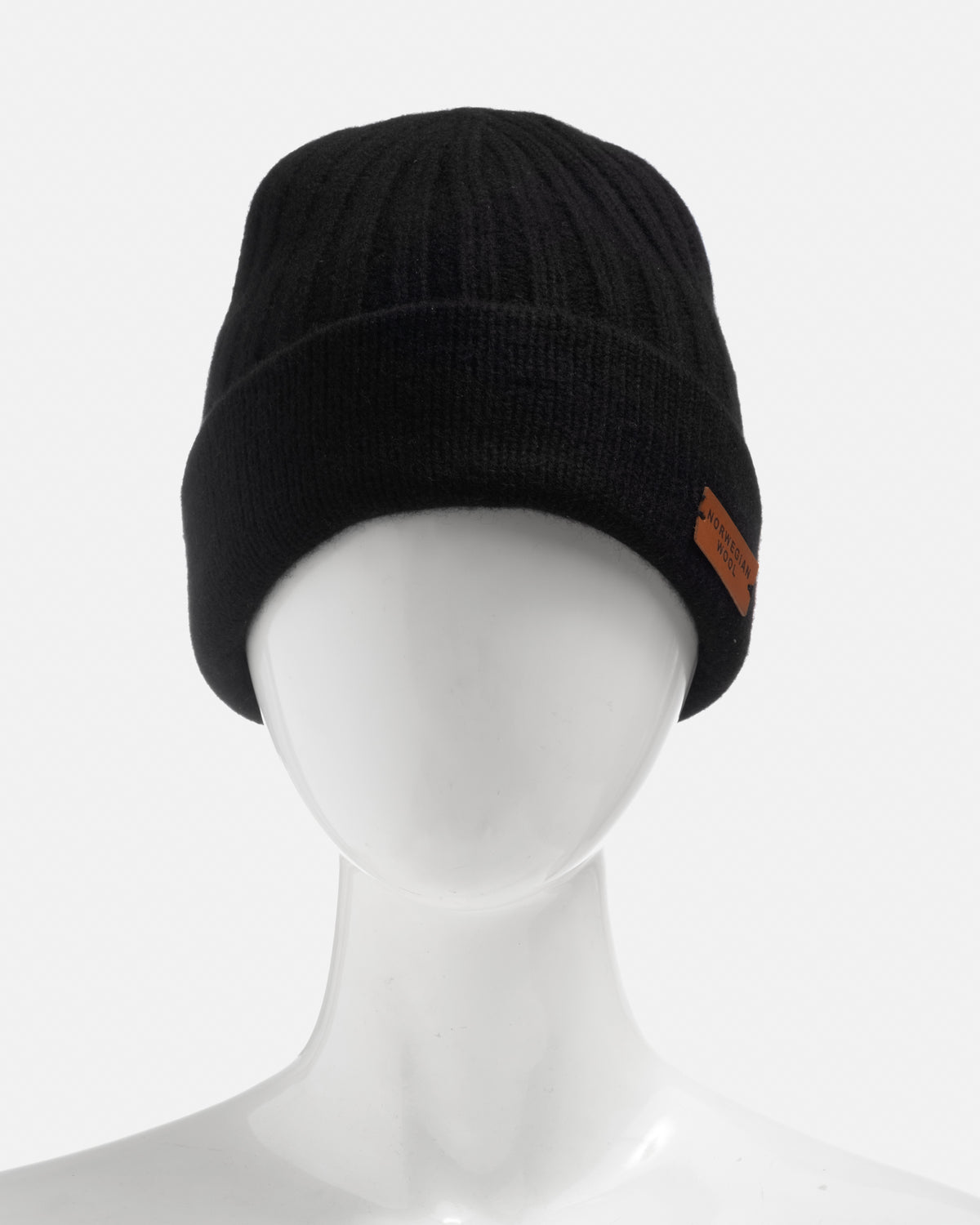 Double Layered Cashmere Beanies, Black with Leather Detail