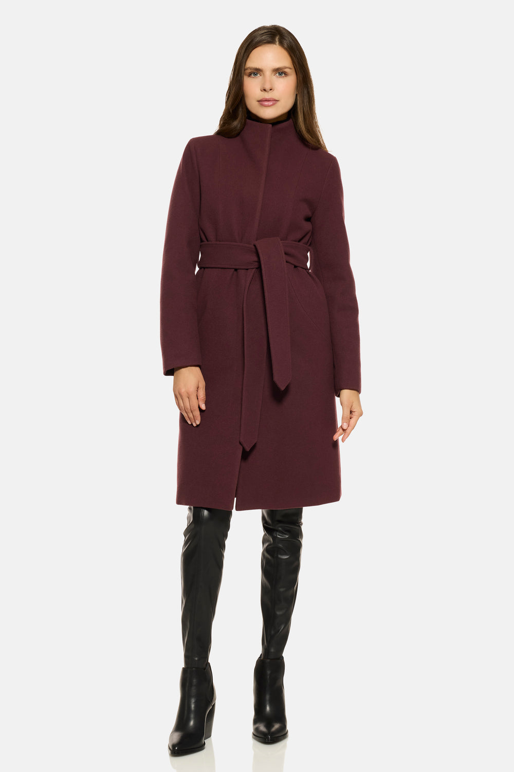 Burgundy Stand Collar City Coat