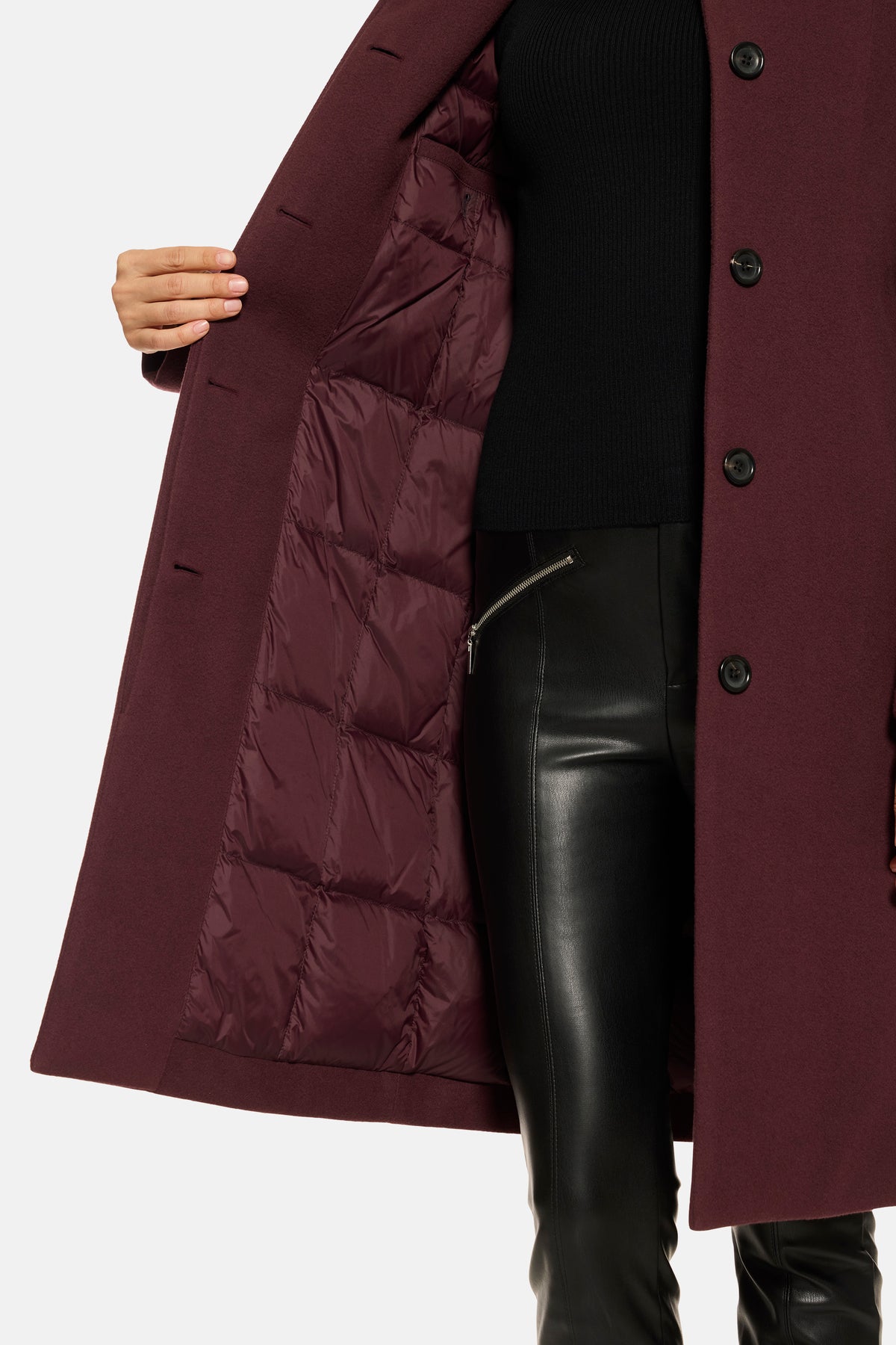 Burgundy Stand Collar City Coat, Down-Lined & Waterproof