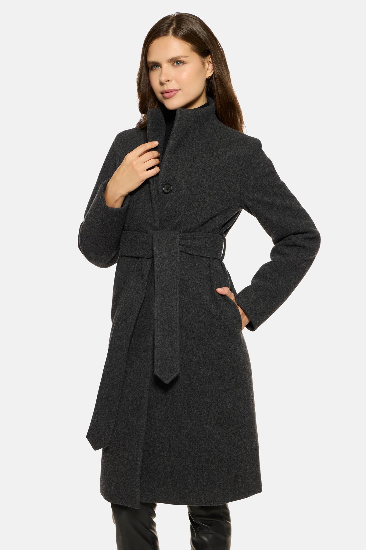 Stand Collar City Coat, Charcoal