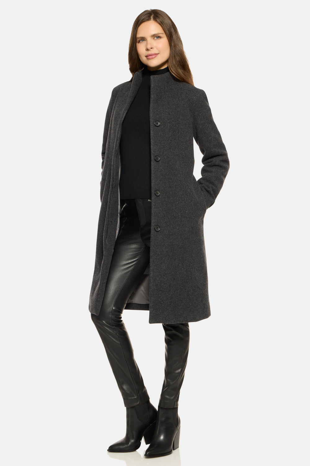 Stand Collar Coat, Charcoal