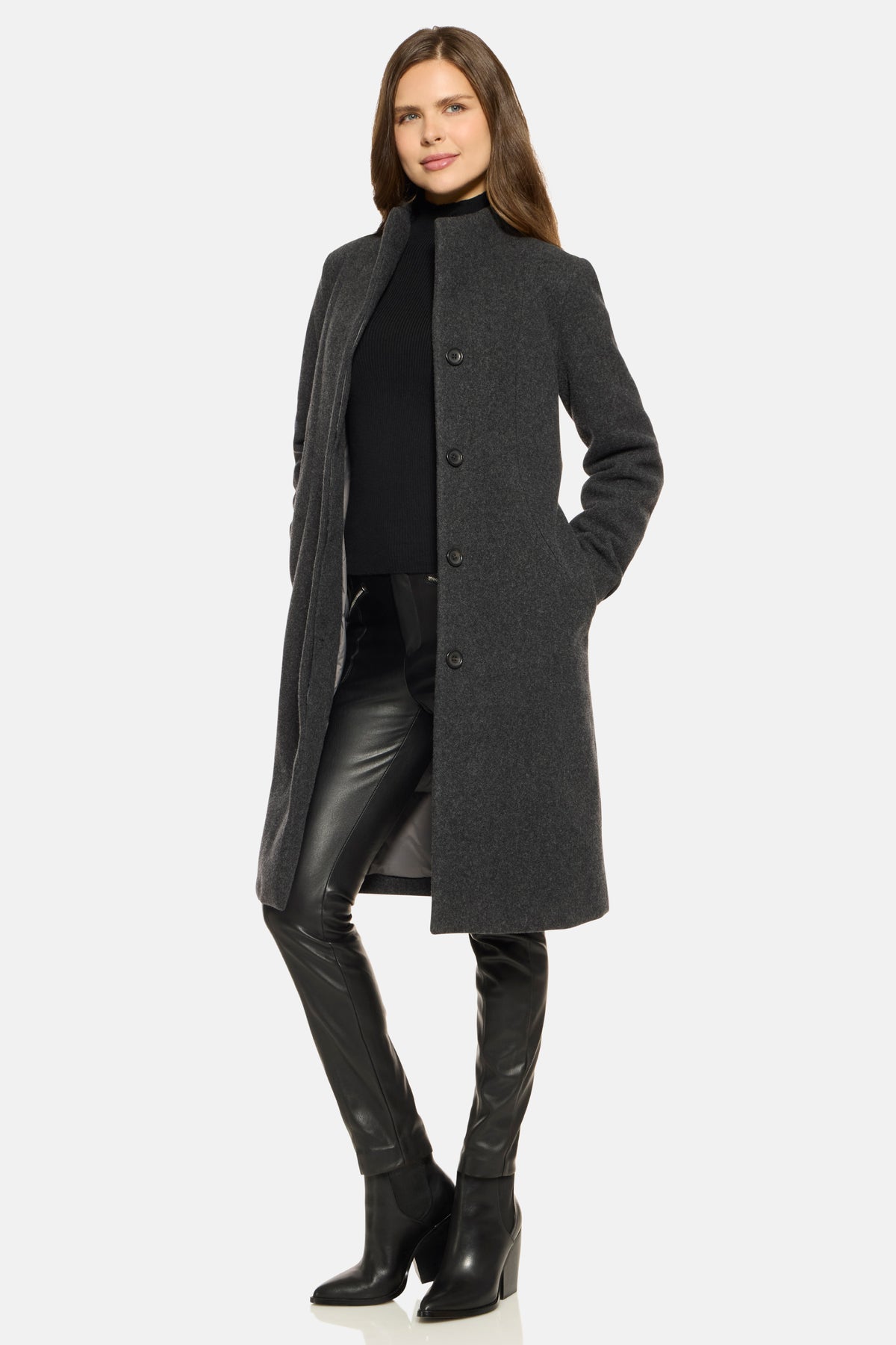 Stand Collar City Coat, Charcoal