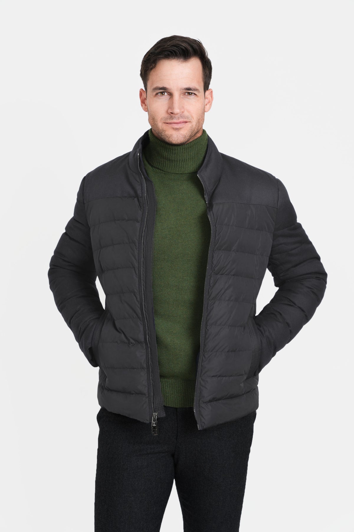 Dark Charcoal Men's Bomber, Light Down Lining