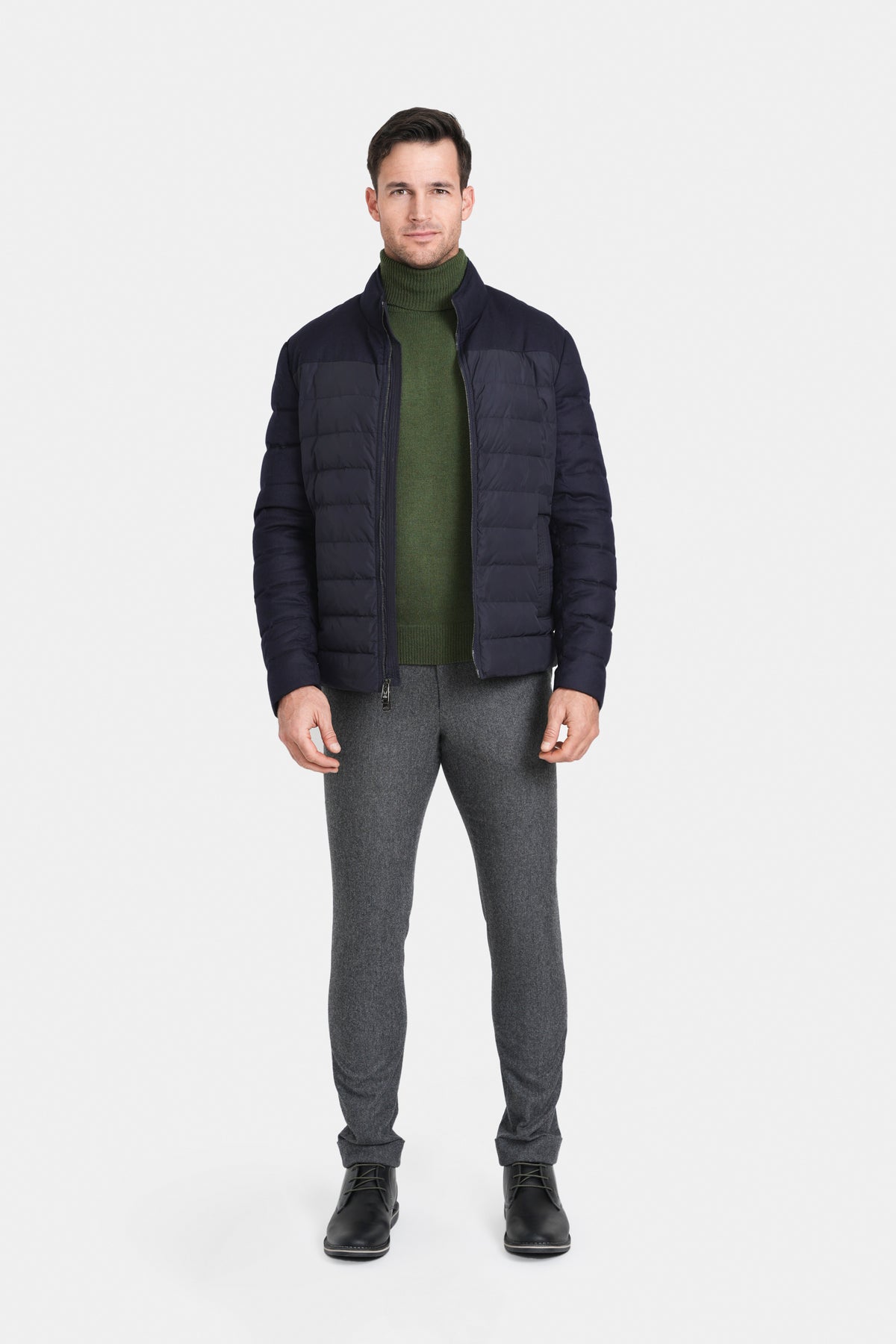 Navy Stretch Wool Bomber by Norwegian Wool