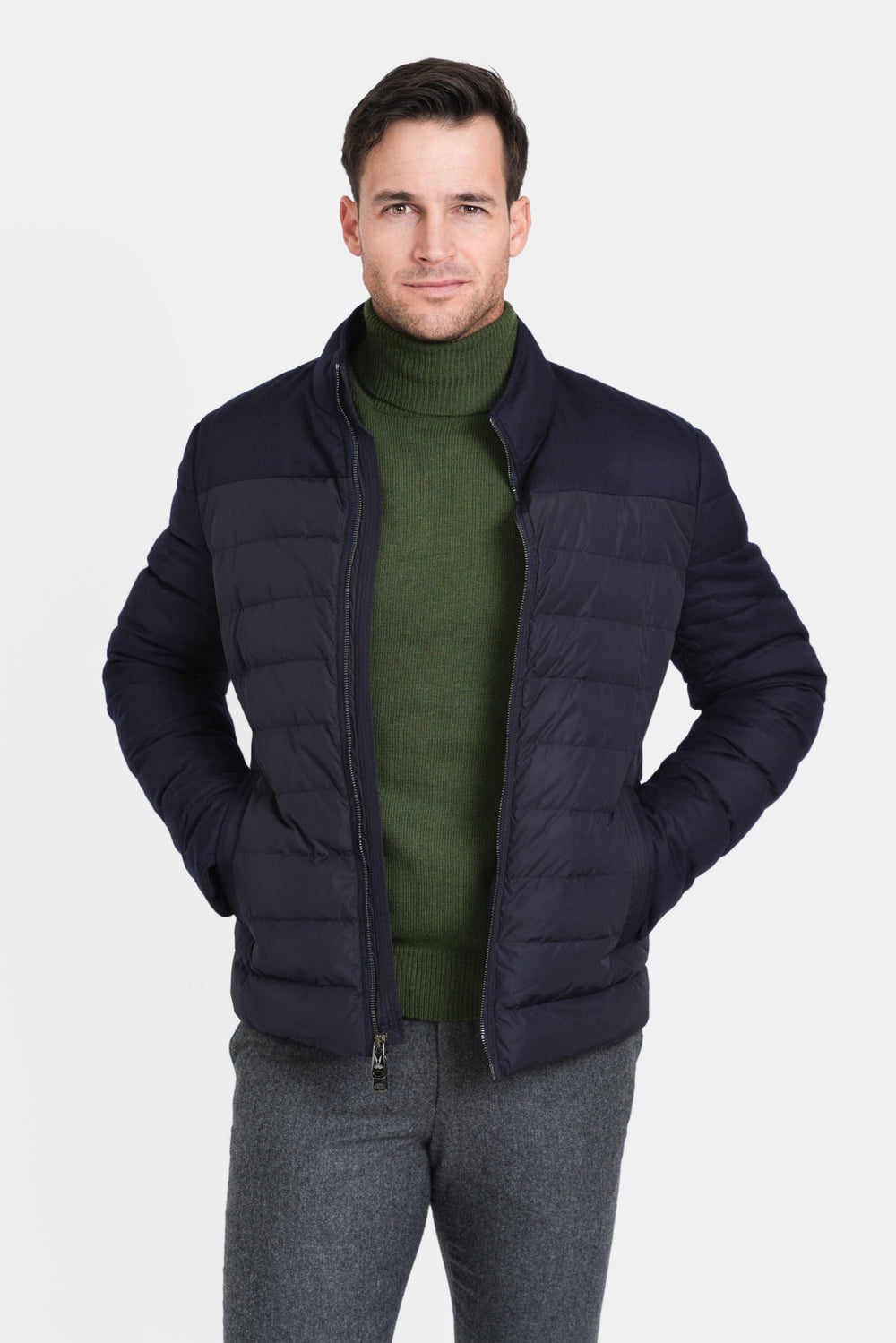 Navy Stretch Wool Bomber by Norwegian Wool