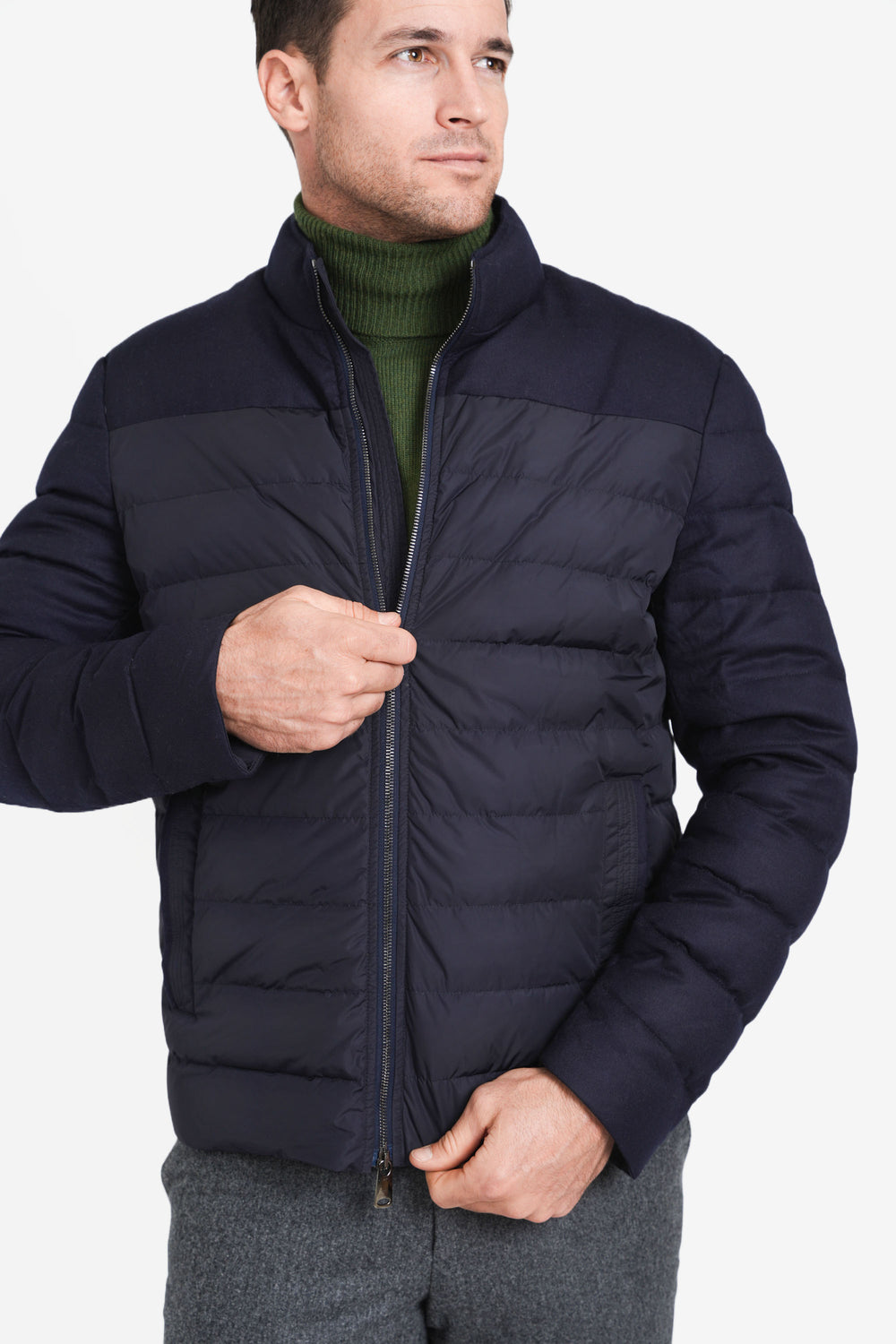 Navy Stretch Wool Bomber by Norwegian Wool