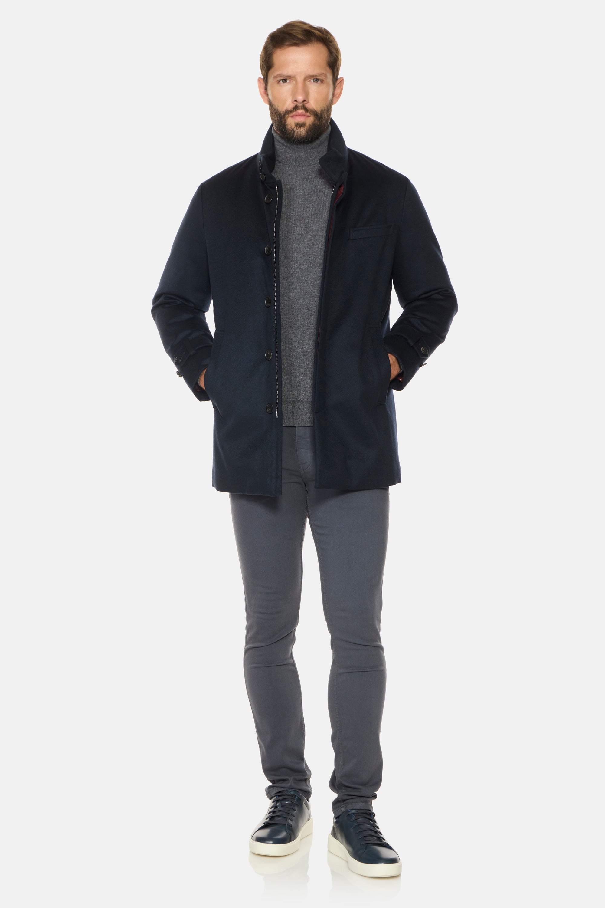 Classic Wool Car Coat, Navy – Norwegian Wool - Main Image