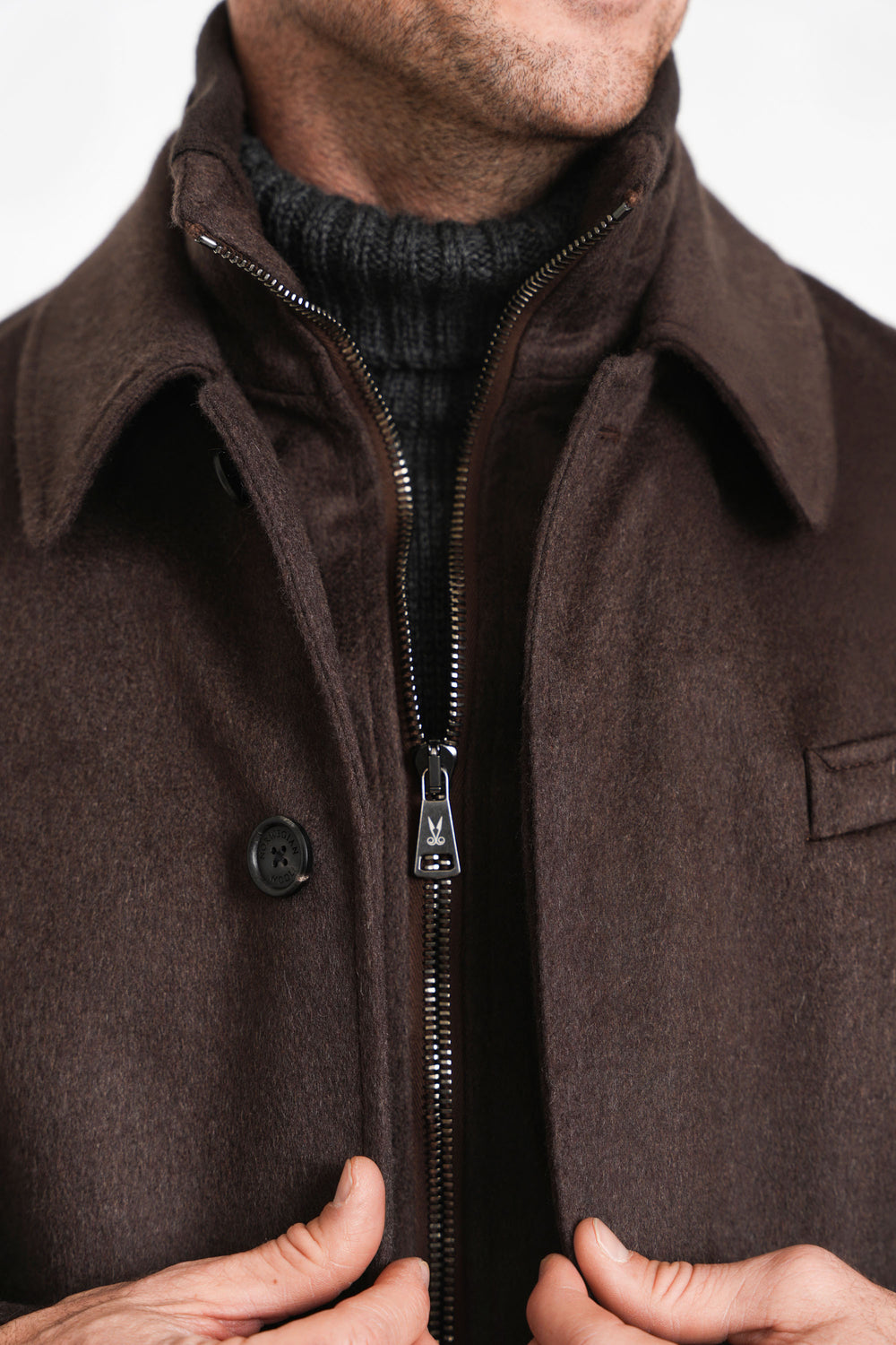 Brown Euro Coat, Down-Lined Waterproof Cashmere