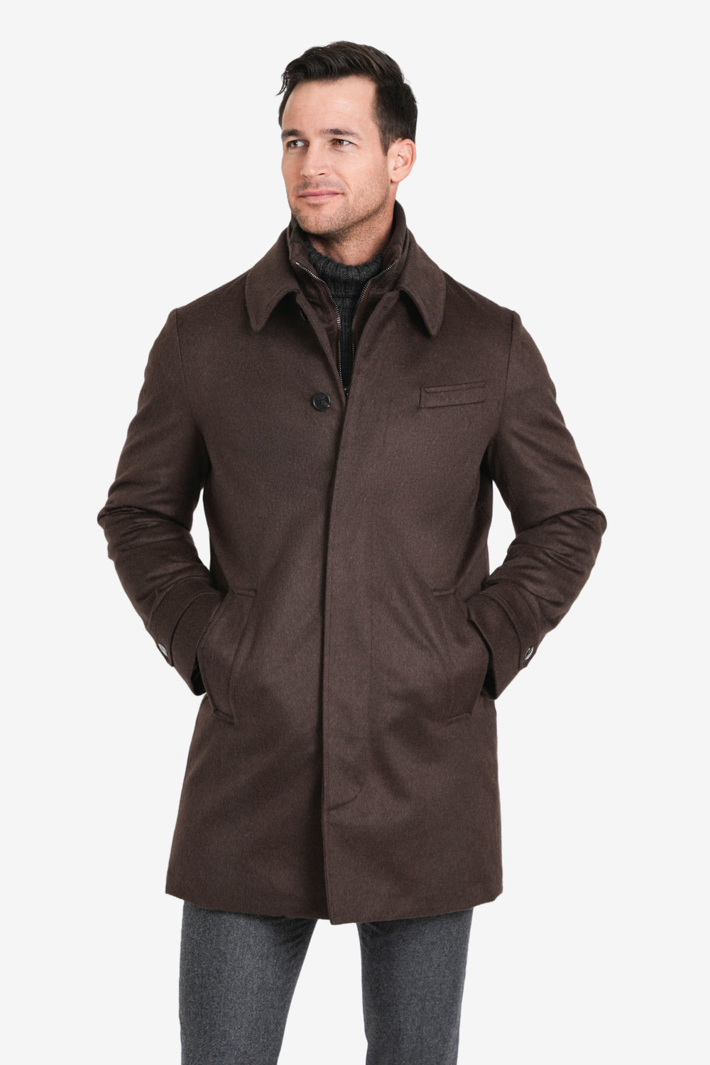 Brown Euro Coat, Down-Lined Waterproof Cashmere