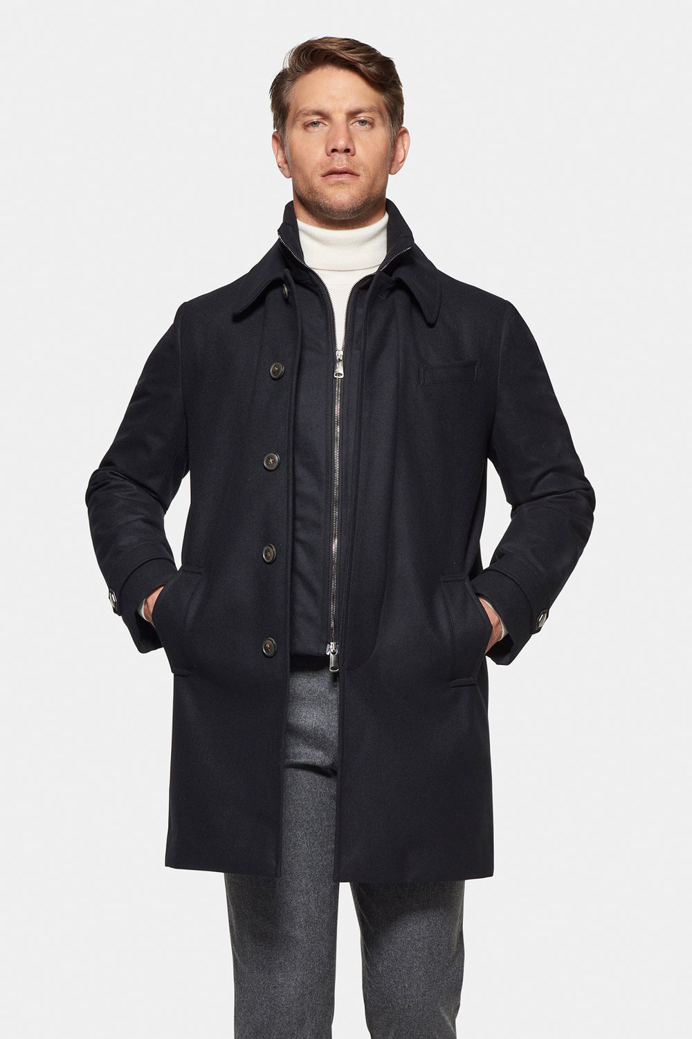 Wool Silk Euro Coat Black