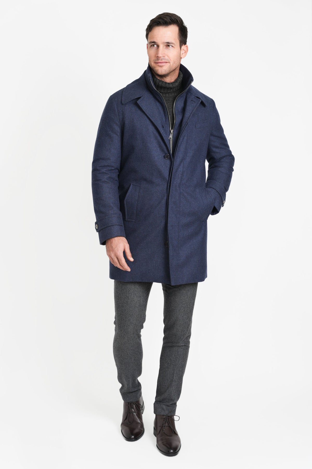 Hooded Stretch Wool Euro Coat French Blue