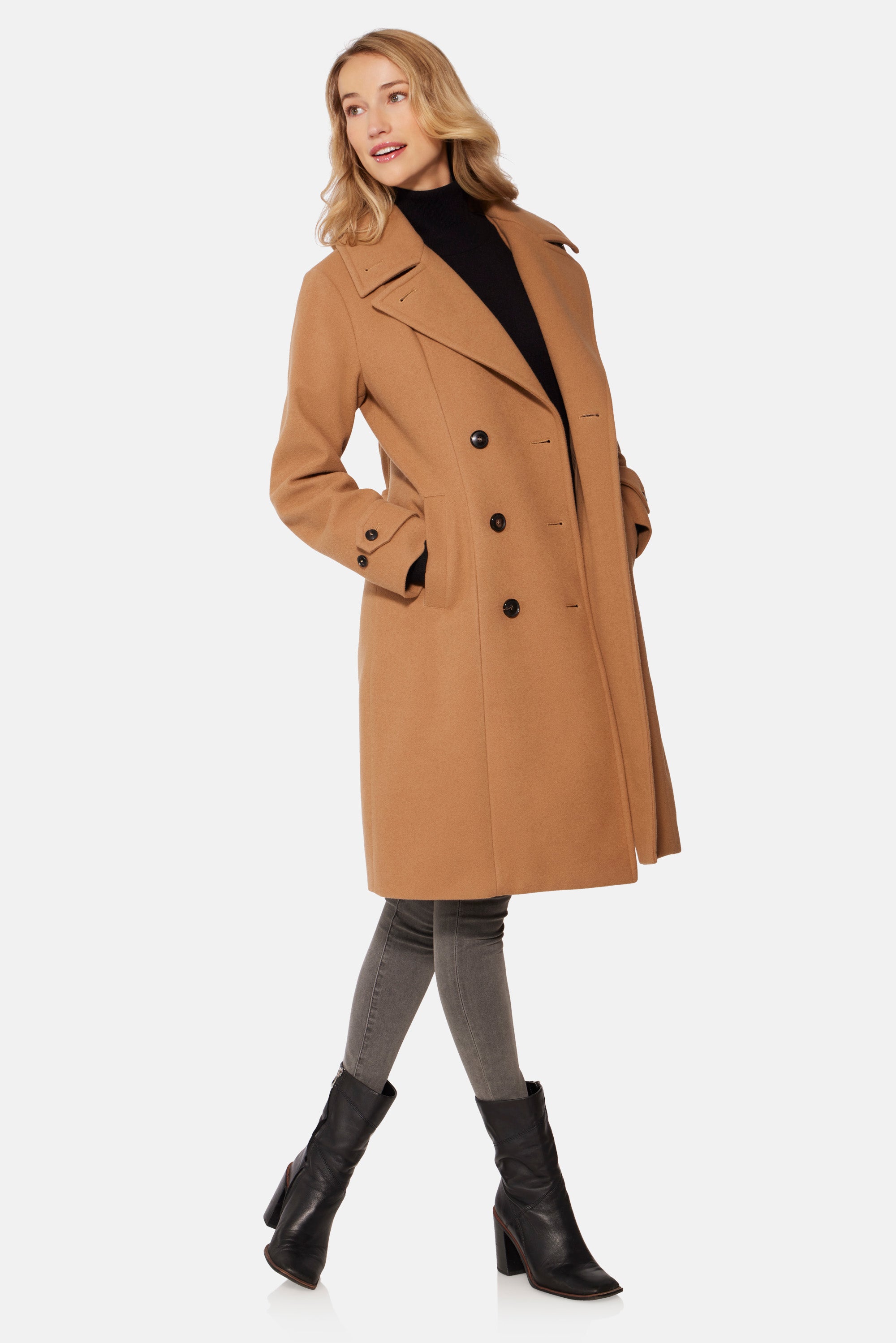 Camel Double Breasted Coat | Down-Lined Waterproof Wool
