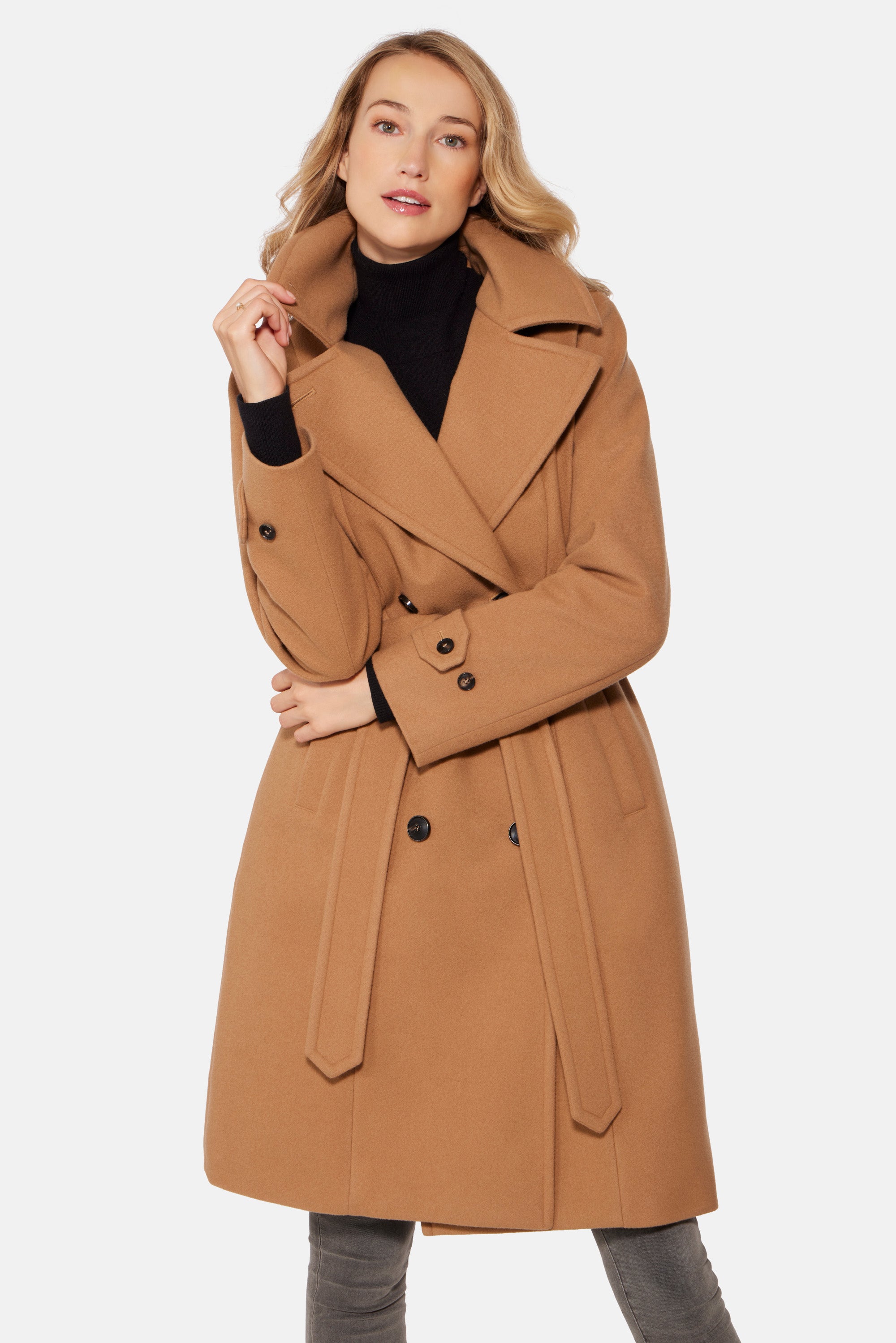Camel Double Breasted Coat | Down-Lined Waterproof Wool