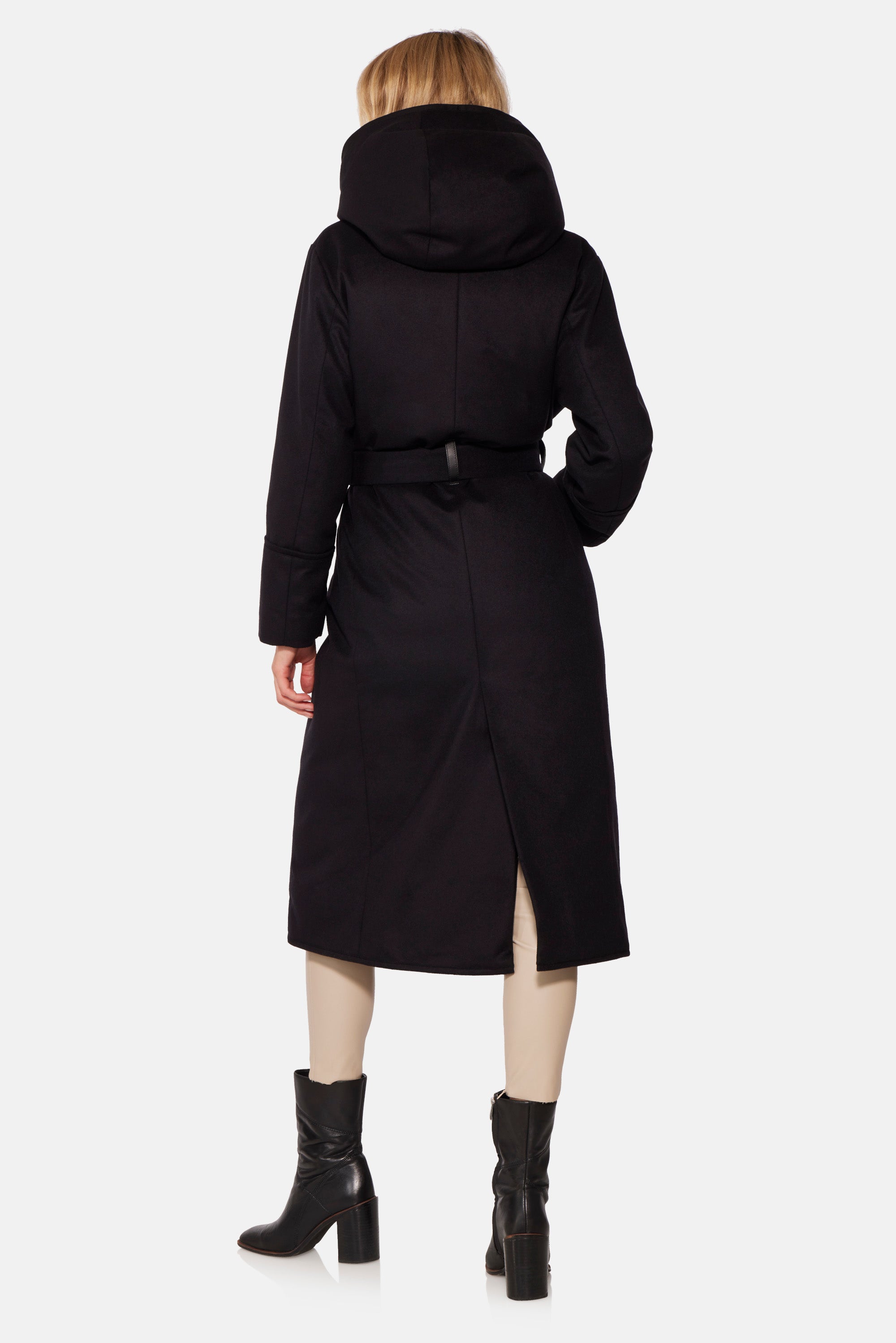Long Hooded Wrap, Black – Norwegian Wool - Main Image
