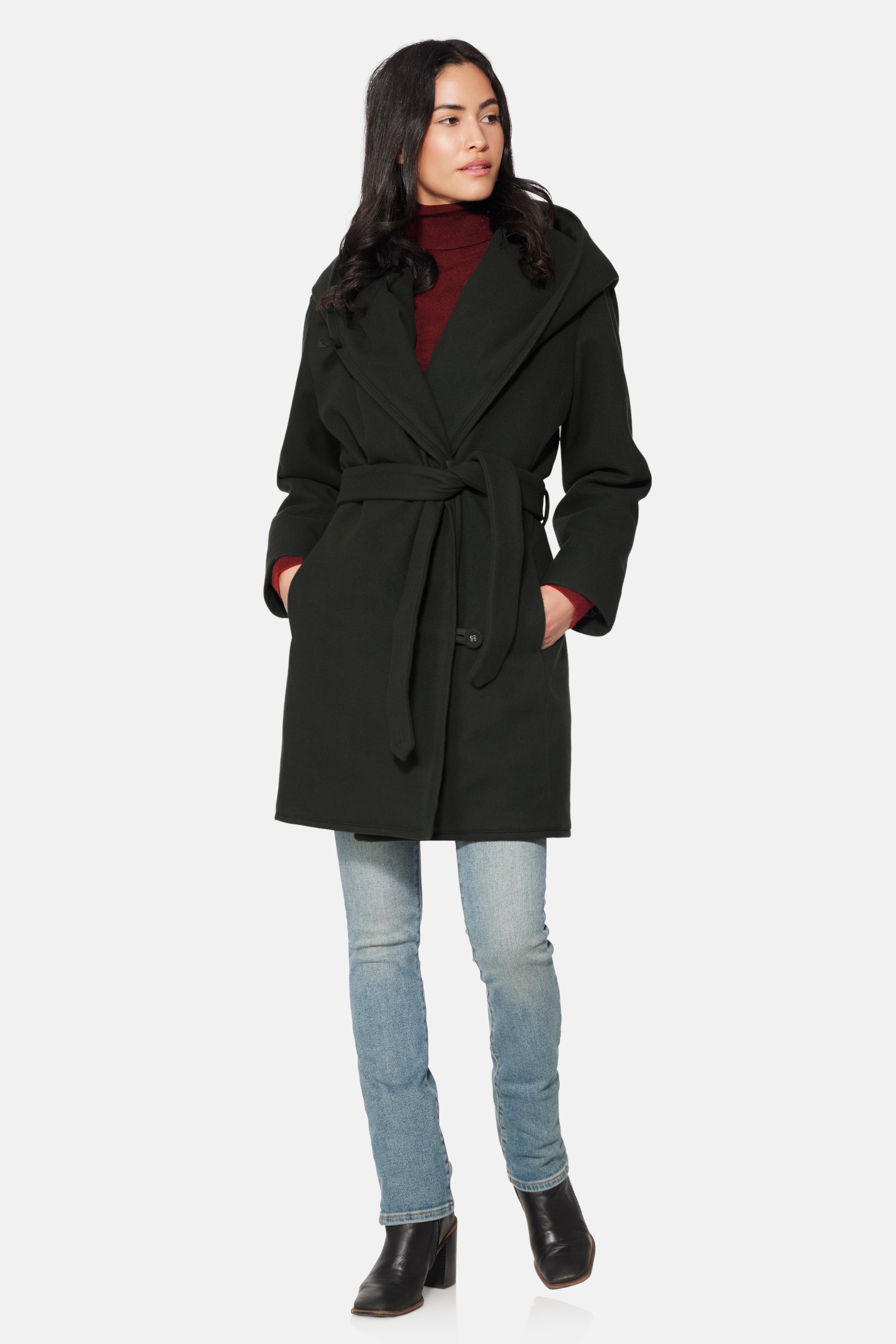 Hooded Wrap Coat, Black XS (US 0-2 IT 38-40) - Main Image