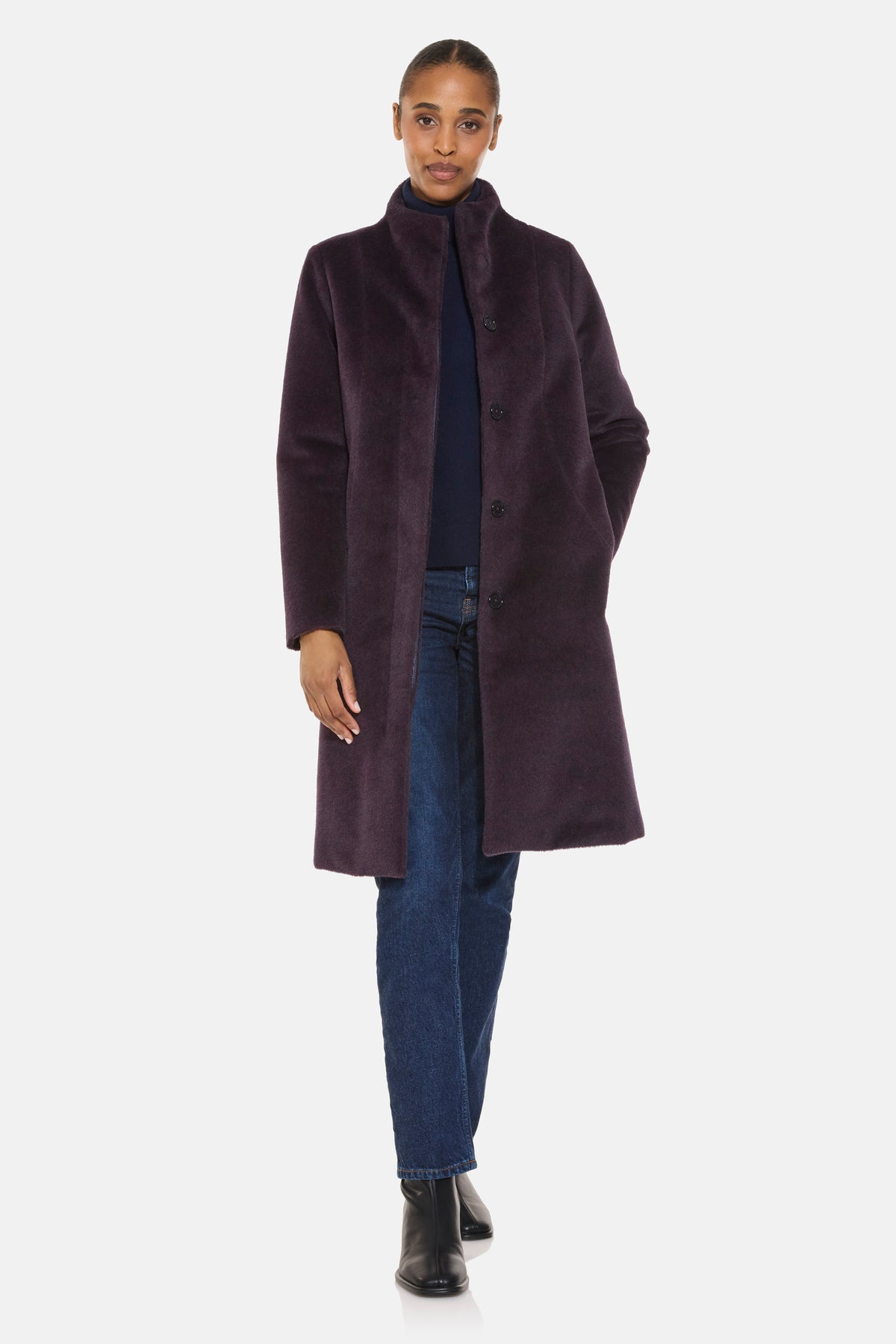 Alpaca Stand Collar Coat - Limited Production, Plum – Norwegian Wool