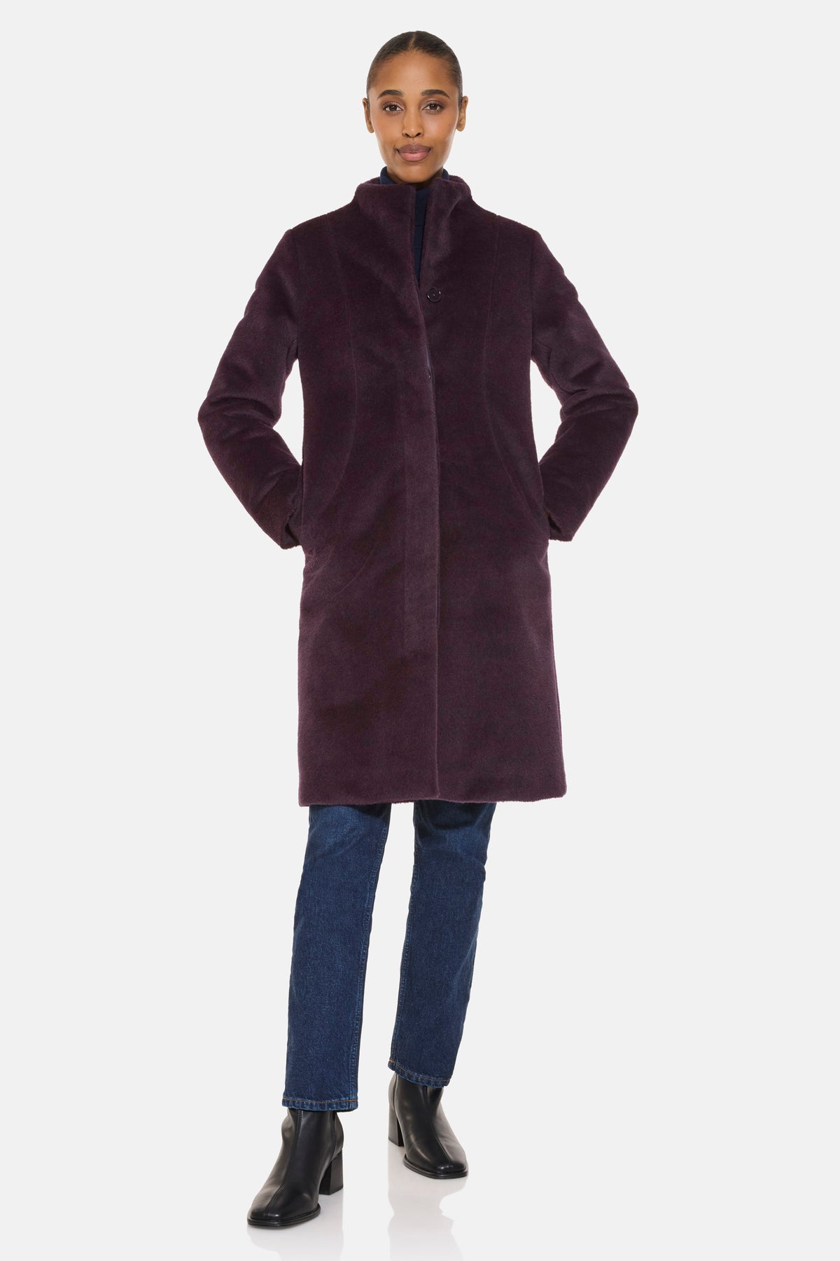 Alpaca Stand Collar Coat - Limited Production, Plum – Norwegian Wool