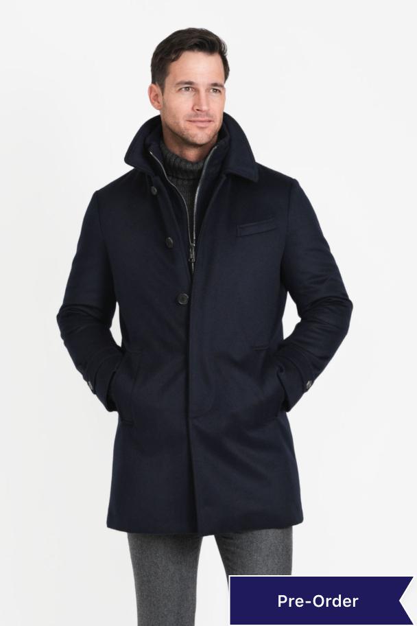 Wool Jacket Men Lamgool Men's Winter Mid Length Wool Blend Coat