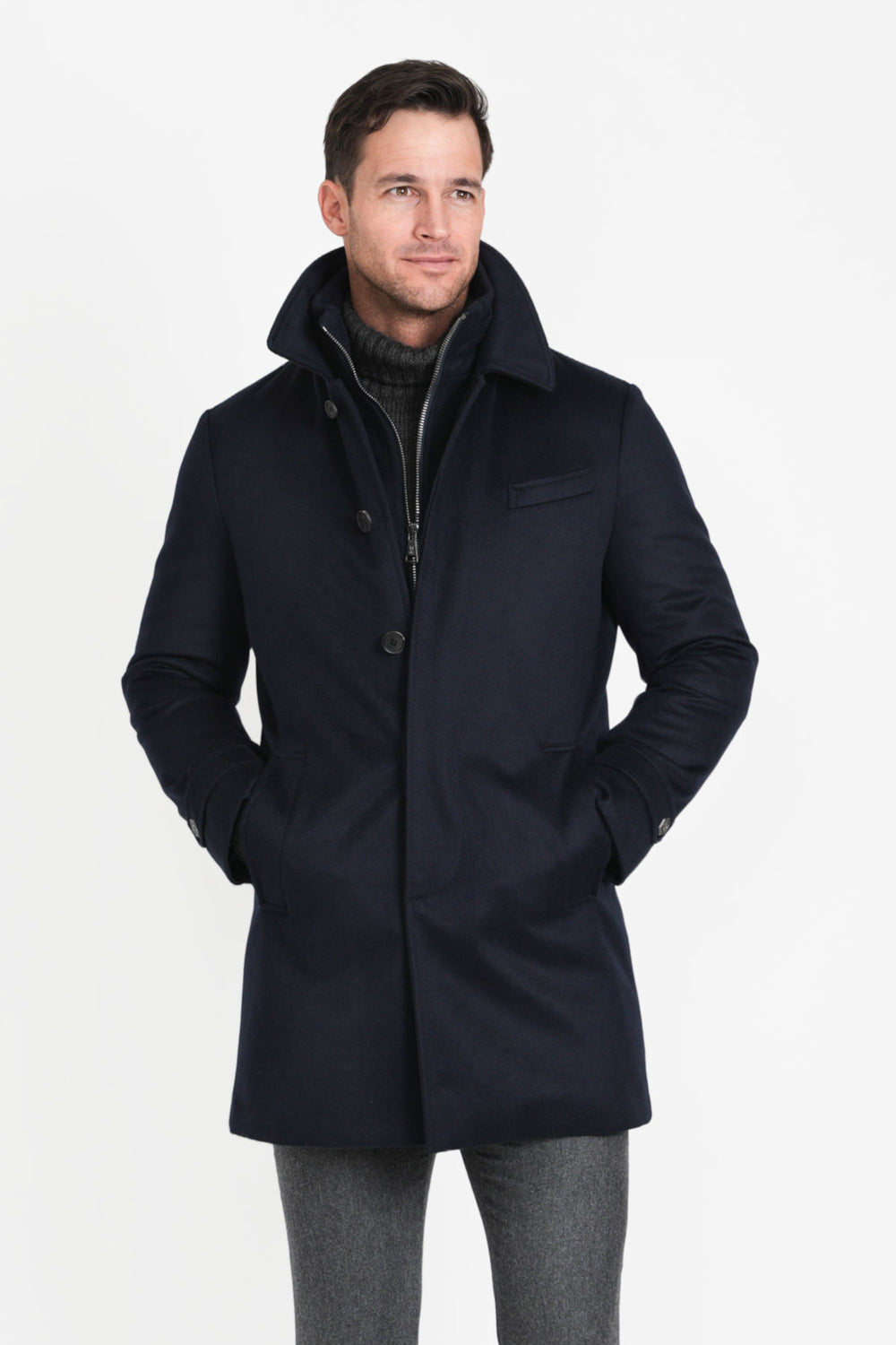 Navy Down-Lined Cashmere Coat