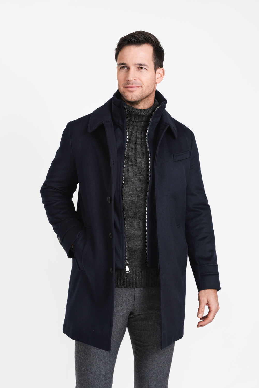 Navy Down-Lined Cashmere Coat