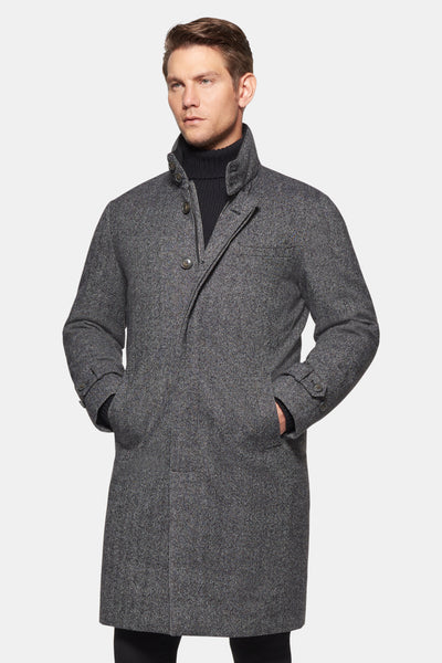 Cashmere Wool Topcoat Grey Black Herringbone Norwegian Wool