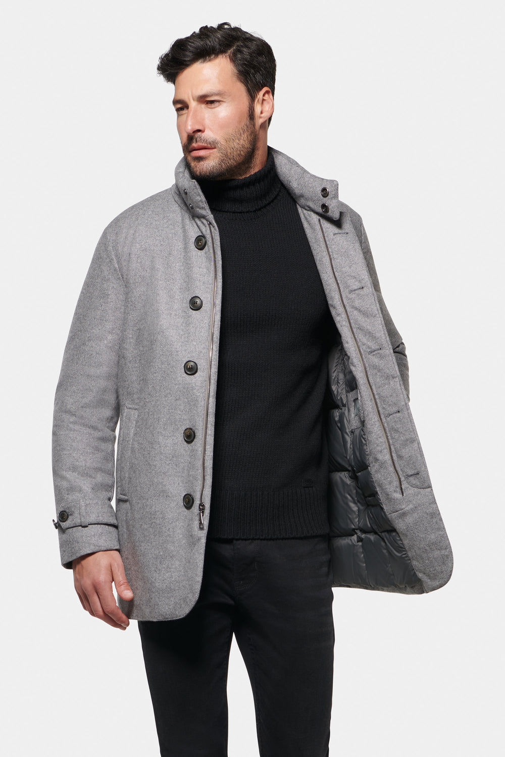 Slim Hooded Pure Cashmere Car Coat Light Grey