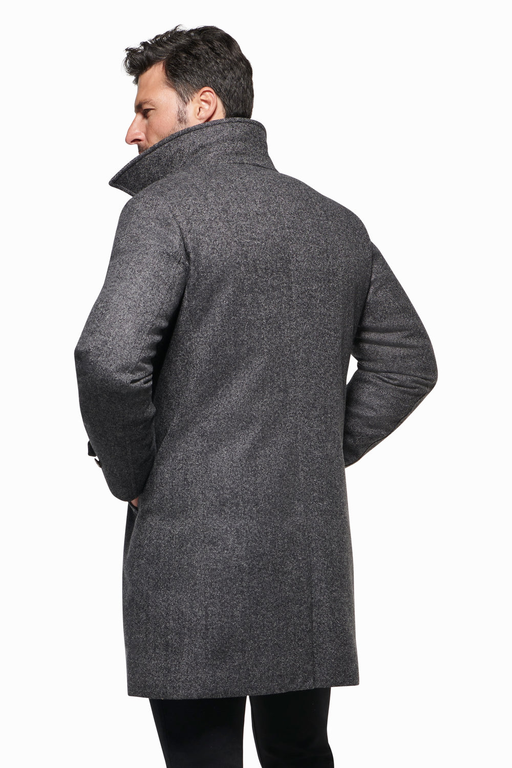 Grey Black Down-Lined Waterproof ¾ Coat