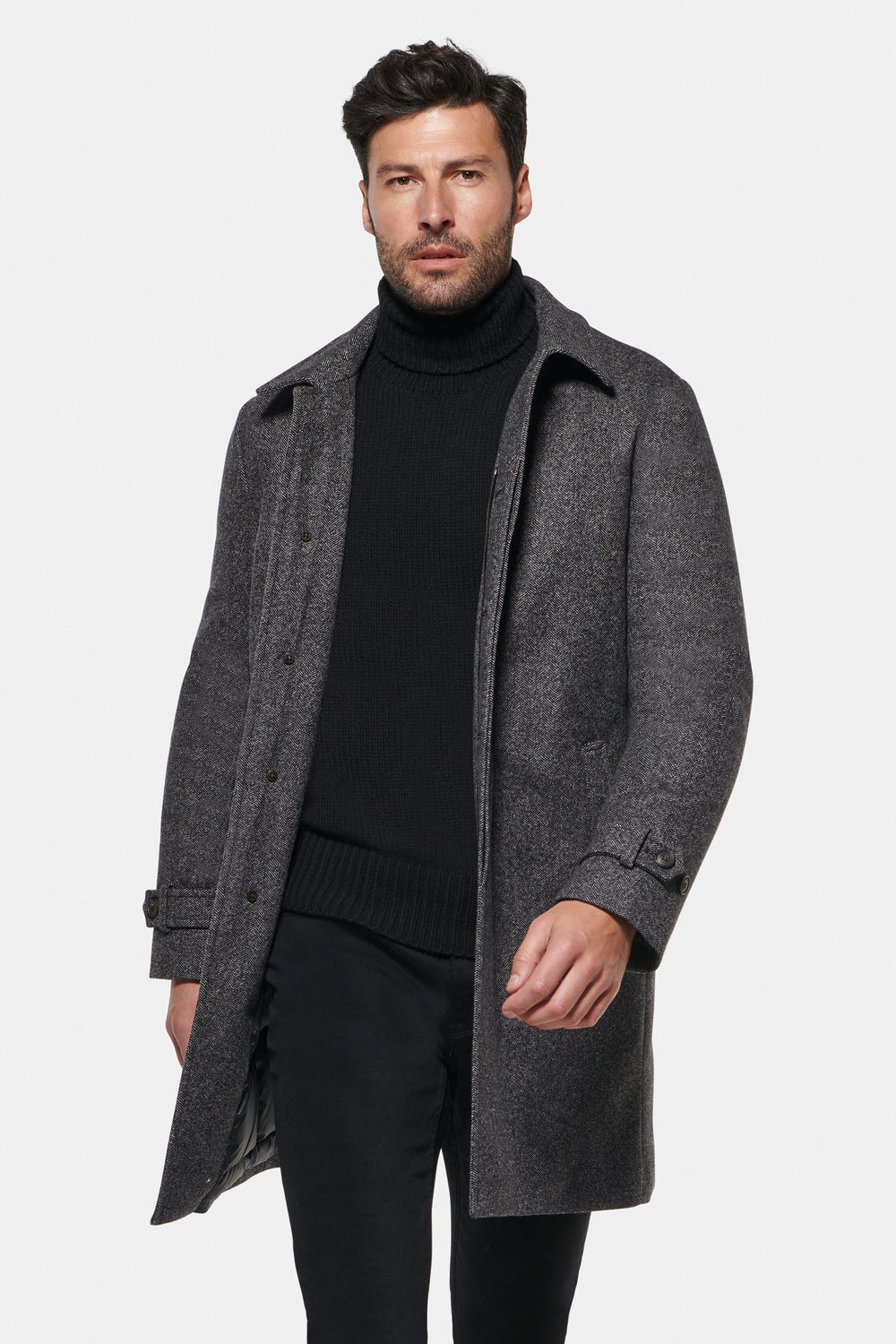 Cashmere Wool ¾ Length Grey Black Herringbone $ 1,795.00