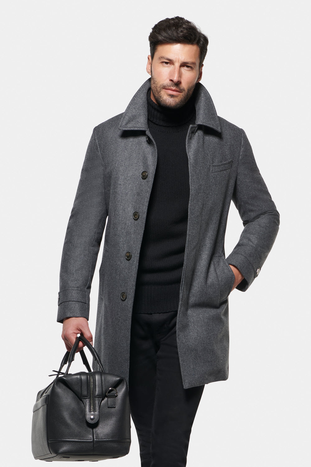 This is the Coat to Wear to Davos, Charcoal Melange Euro Coat by Norwegian Wool