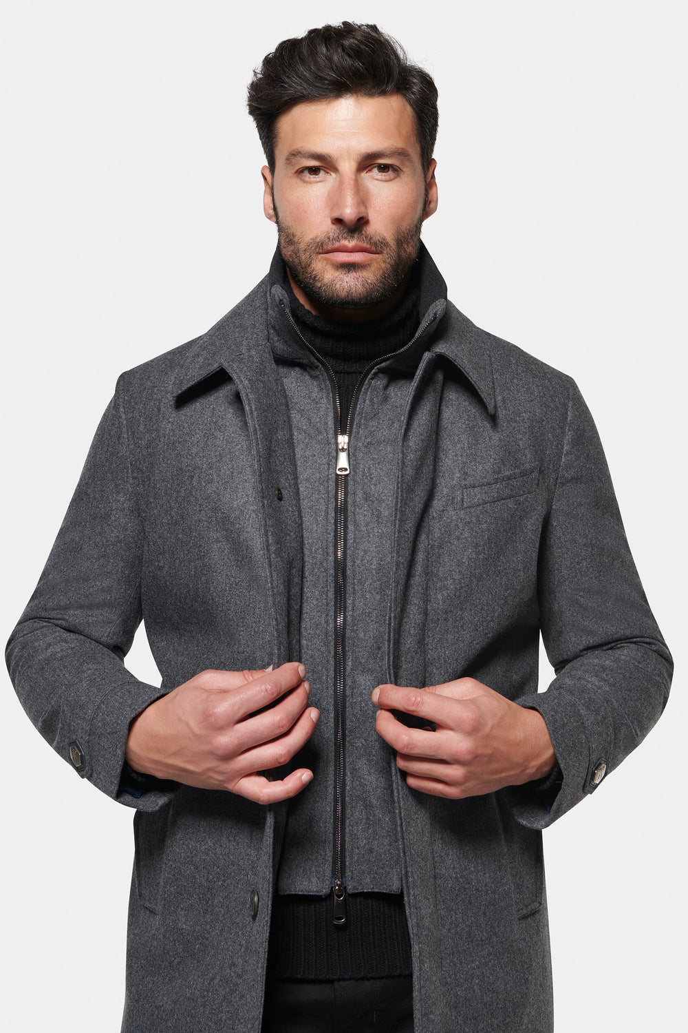 This is the Coat to Wear to Davos, Charcoal Melange Euro Coat by Norwegian Wool