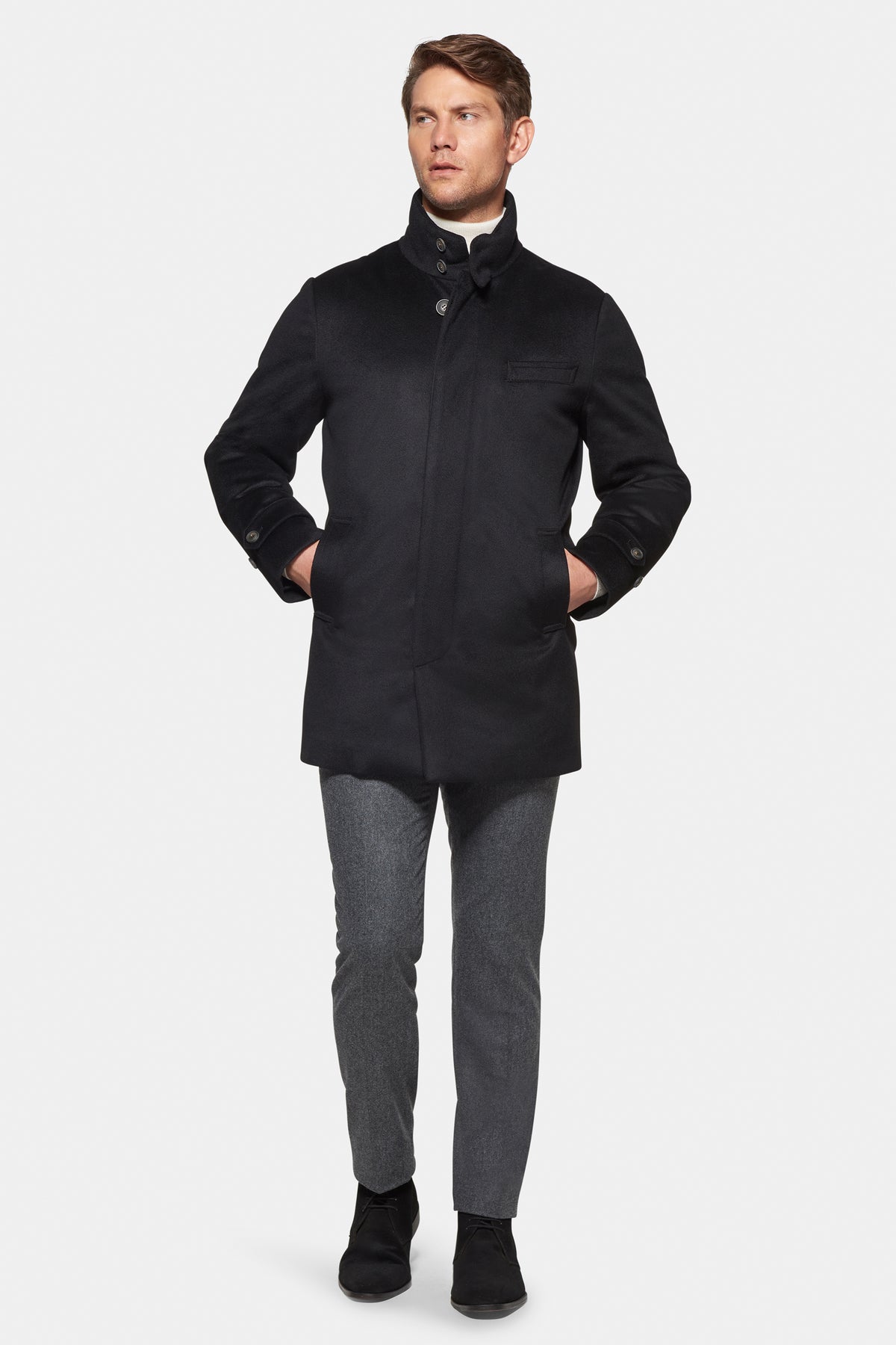 Classic Wool Car Coat Black Down Lined Black Wool Coat Norwegian Wool