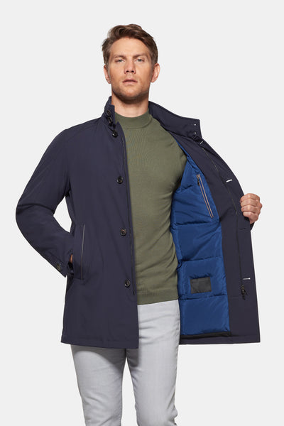 Down Lined Traveler Coat Navy Men s Norwegian Wool