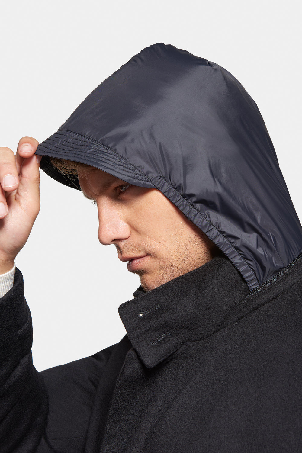 Pure Cashmere Hooded Car Coat Black