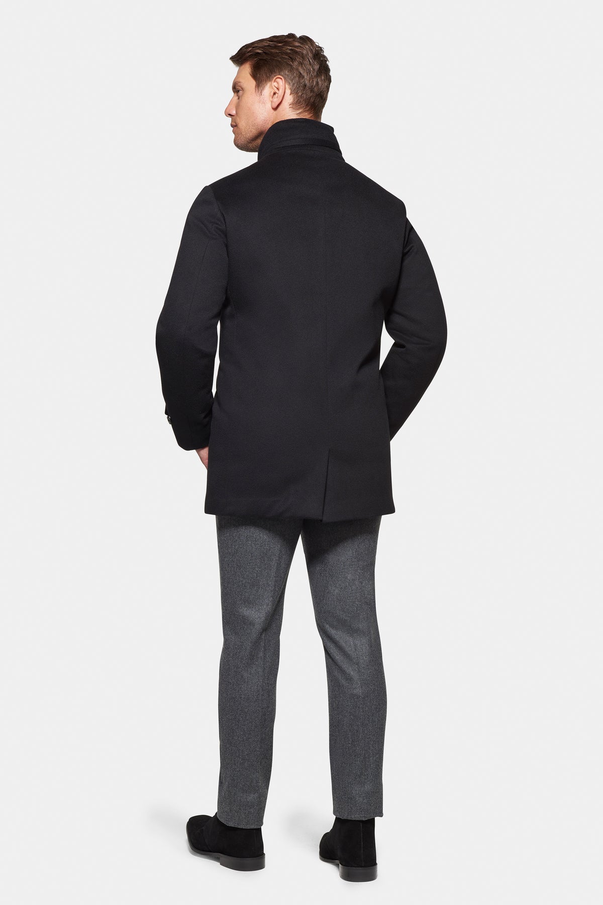 Pure Cashmere Hooded Car Coat Black