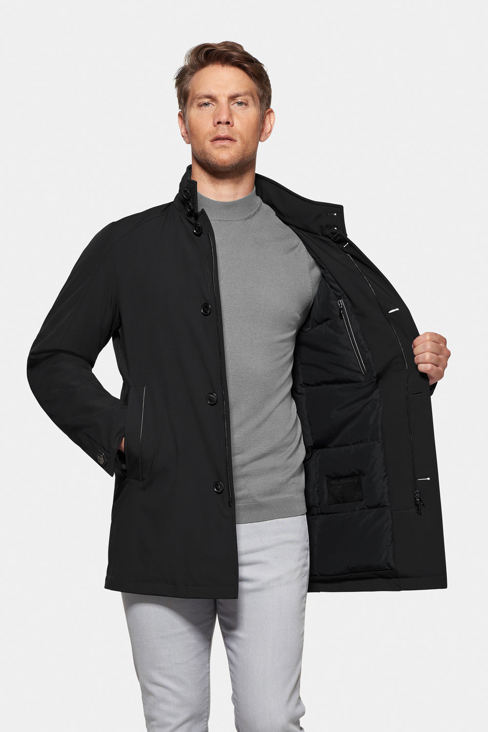 Down Lined Traveler Coat, Black