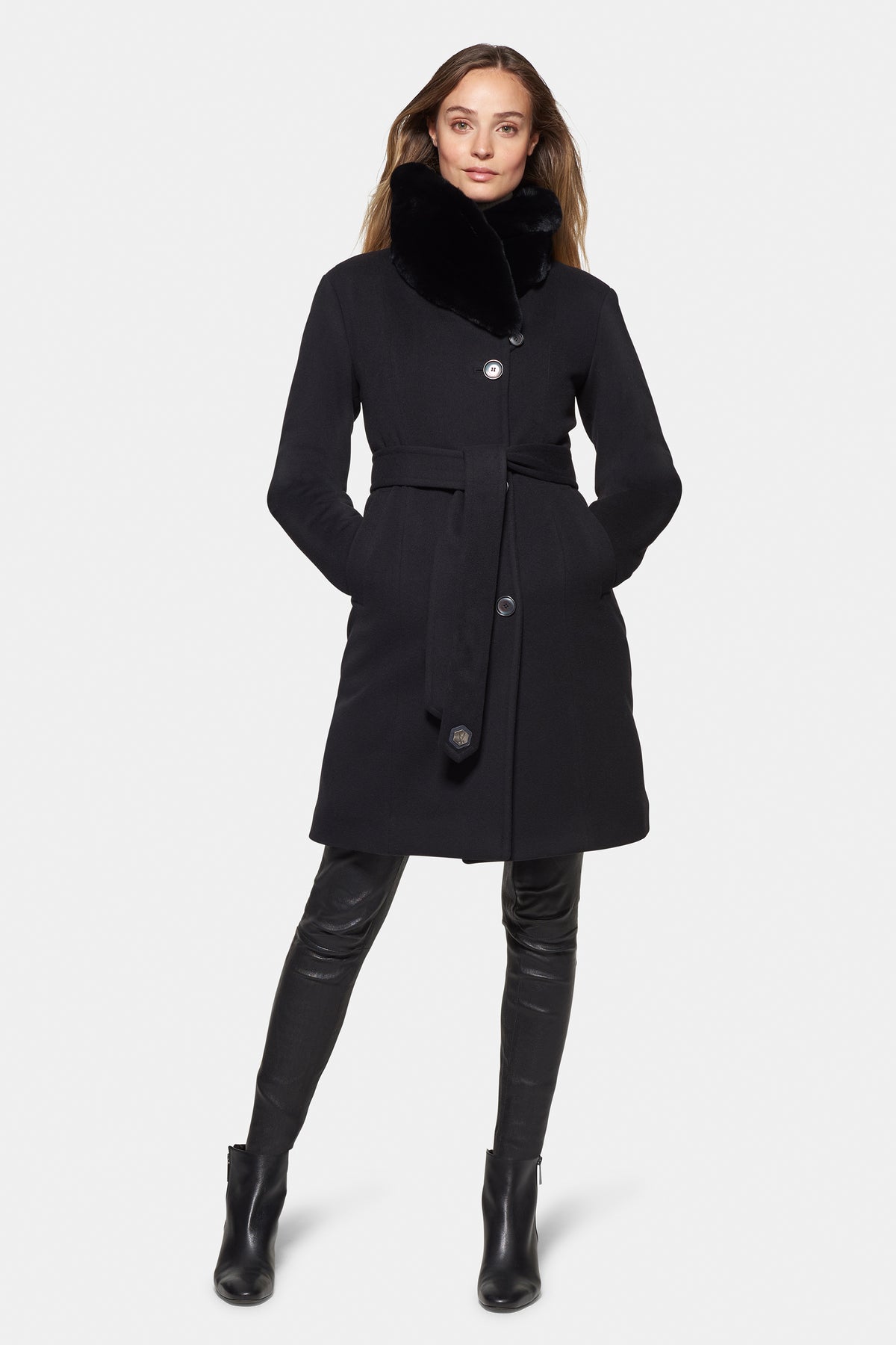 City Coat with Fur, Black