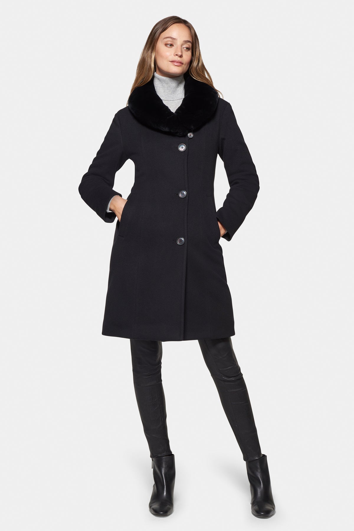 City Coat with Fur, Black