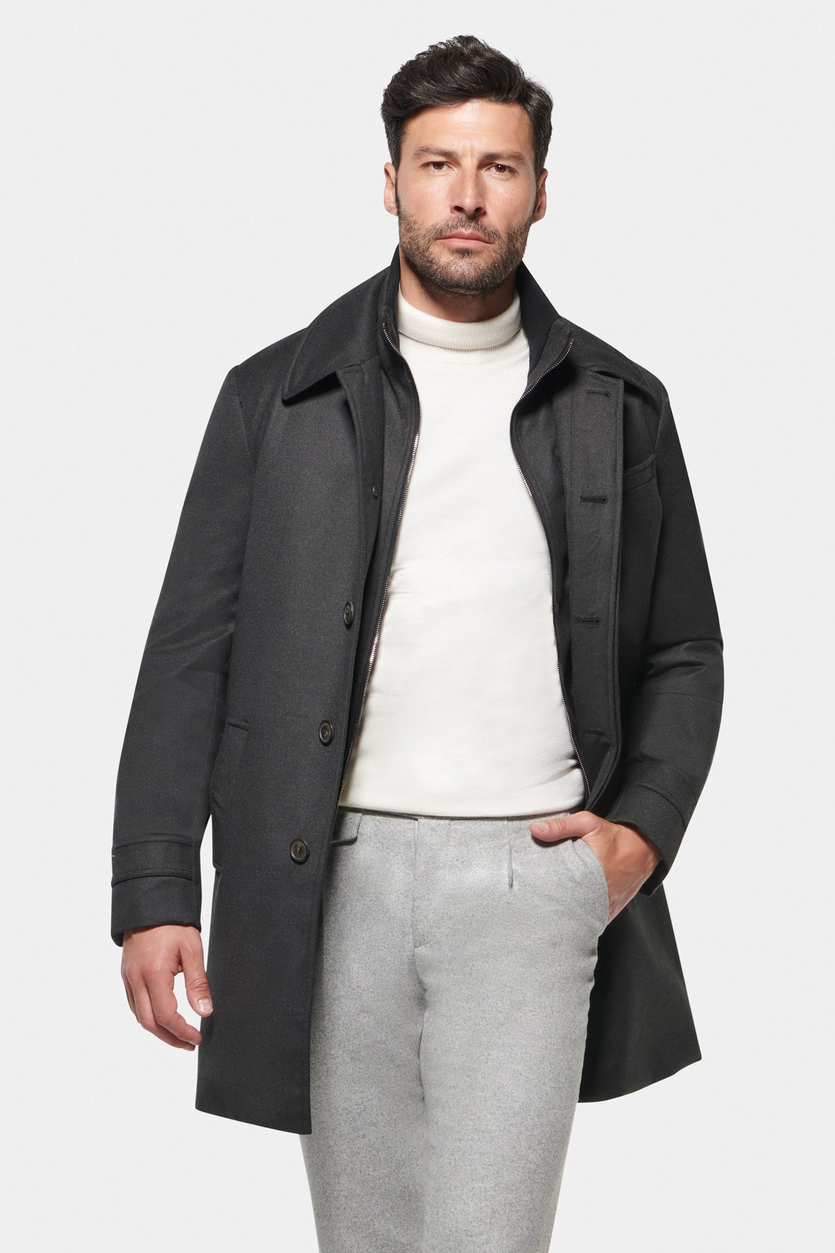 Wool Silk Euro Coat Dark Graphite